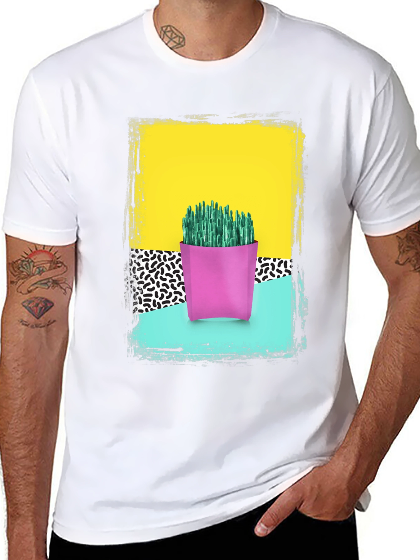 Retro Cactus Print T-Shirt - Bold 80s Style