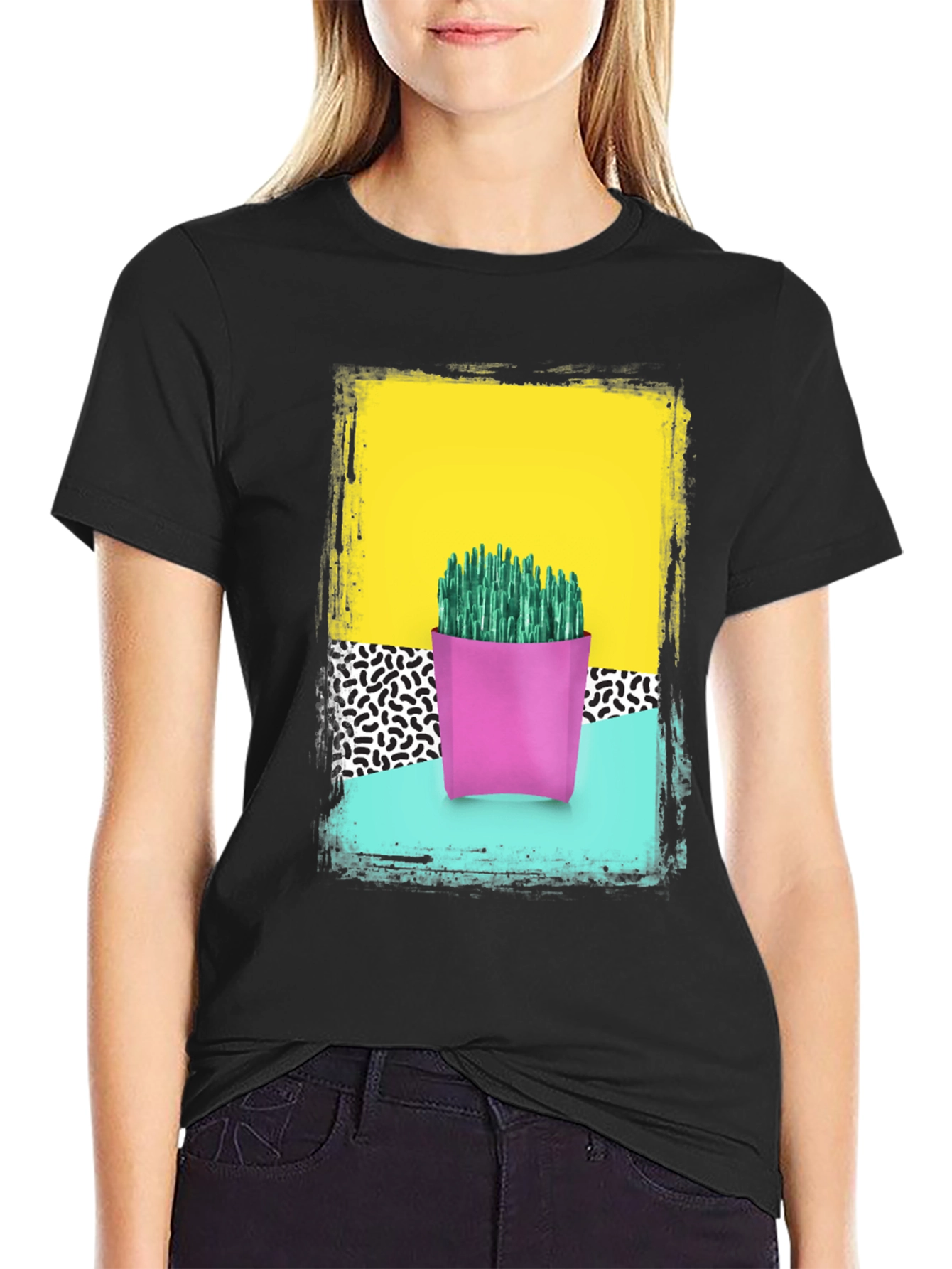 Retro Cactus Print T-Shirt - Bold 80s Style