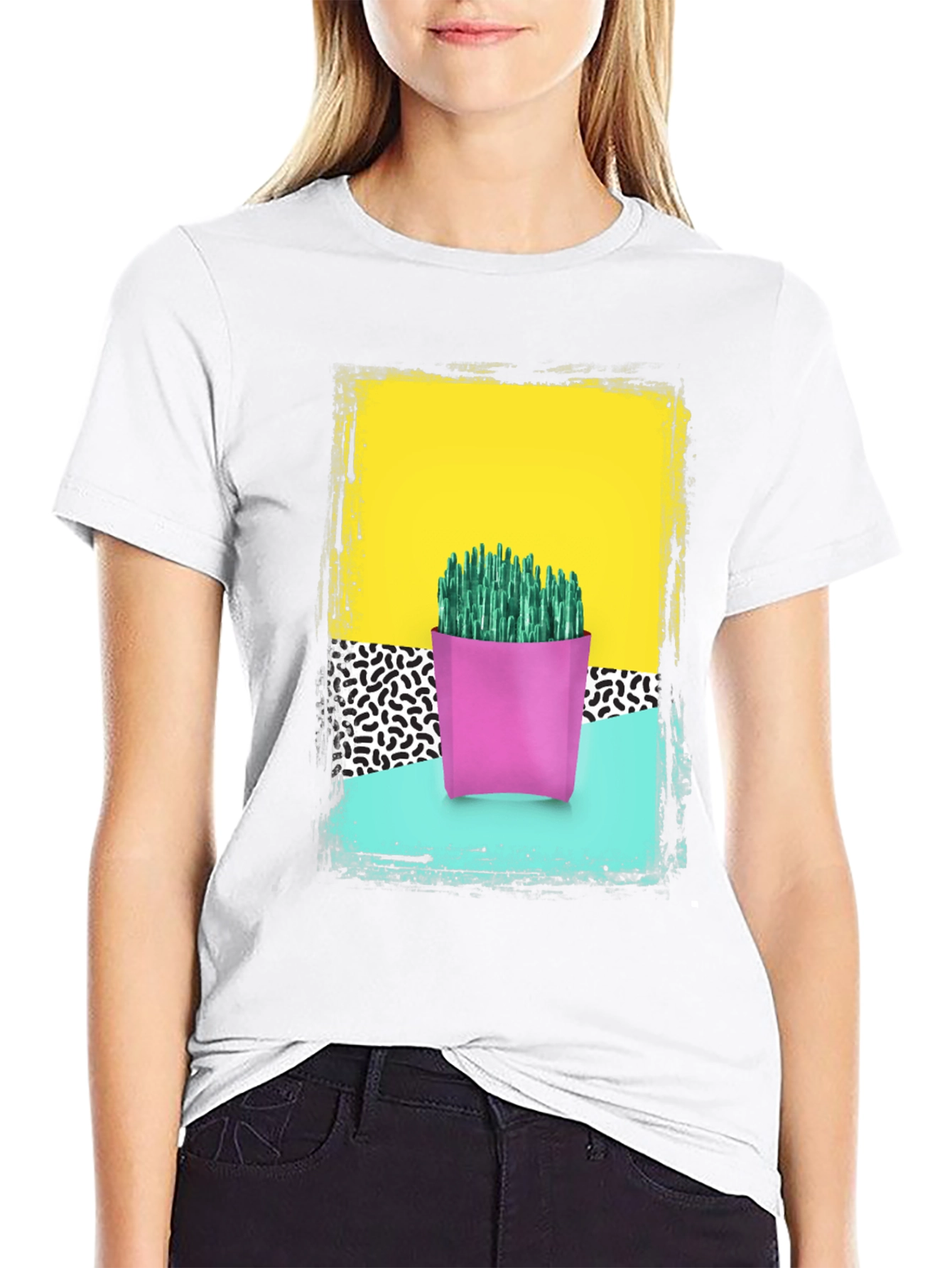 Retro Cactus Print T-Shirt - Bold 80s Style