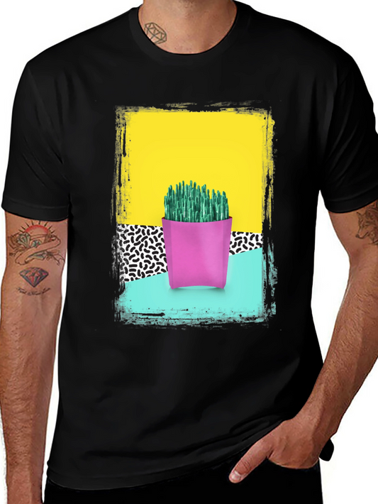 Retro Cactus Print T-Shirt - Bold 80s Style