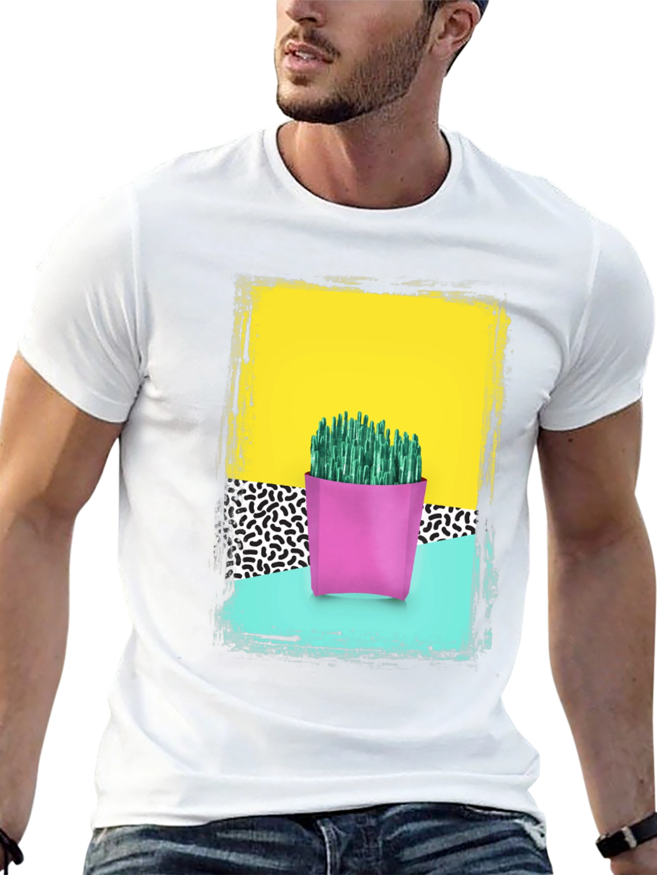 Retro Cactus Print T-Shirt - Bold 80s Style