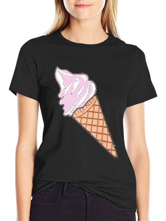Ice Cream Cone Graphic Tee - Black Cotton Casual T-Shirt