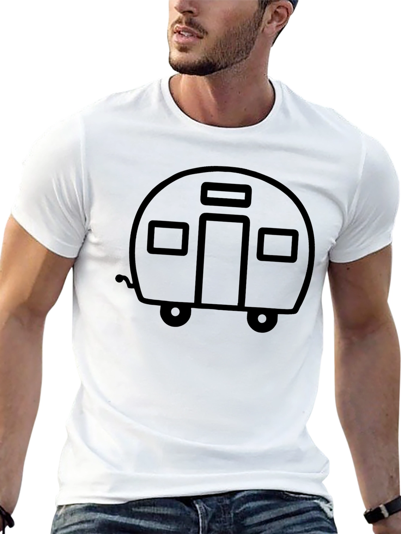 Retro Camper Graphic Tee - Black Cotton T-Shirt