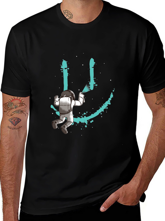 Astronaut Smiley Graphic T-Shirt - Black