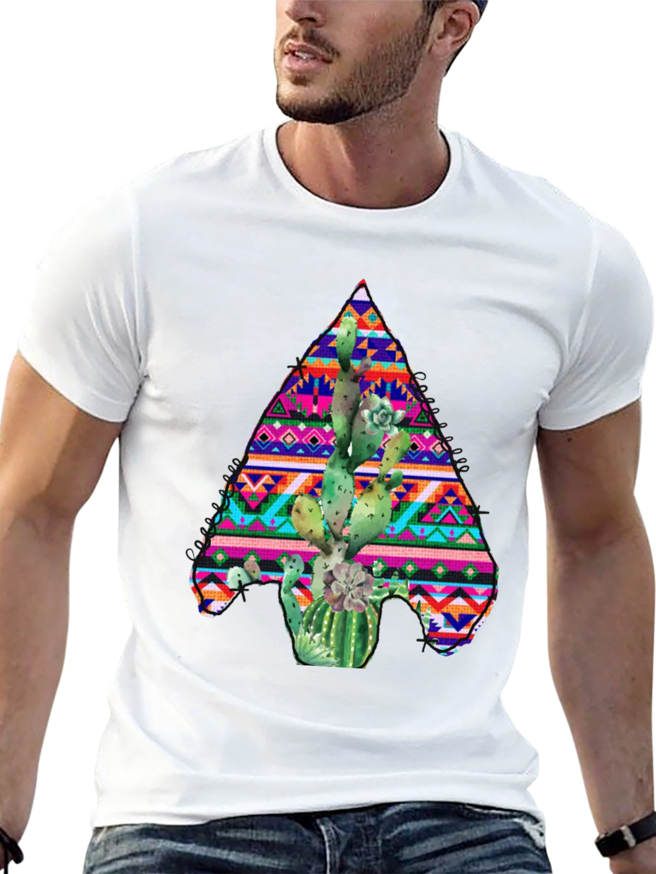 Cactus Aztec Print Black T-Shirt