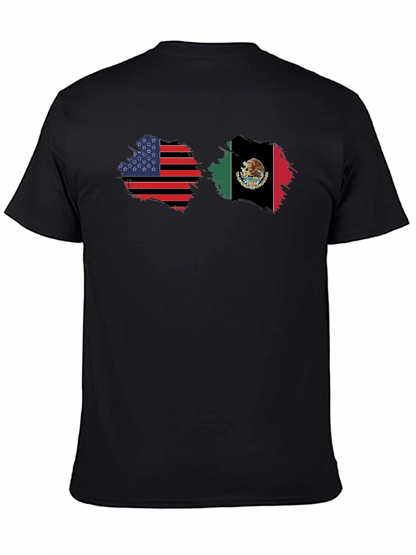USA & Mexico Flags Graphic Black T-Shirt