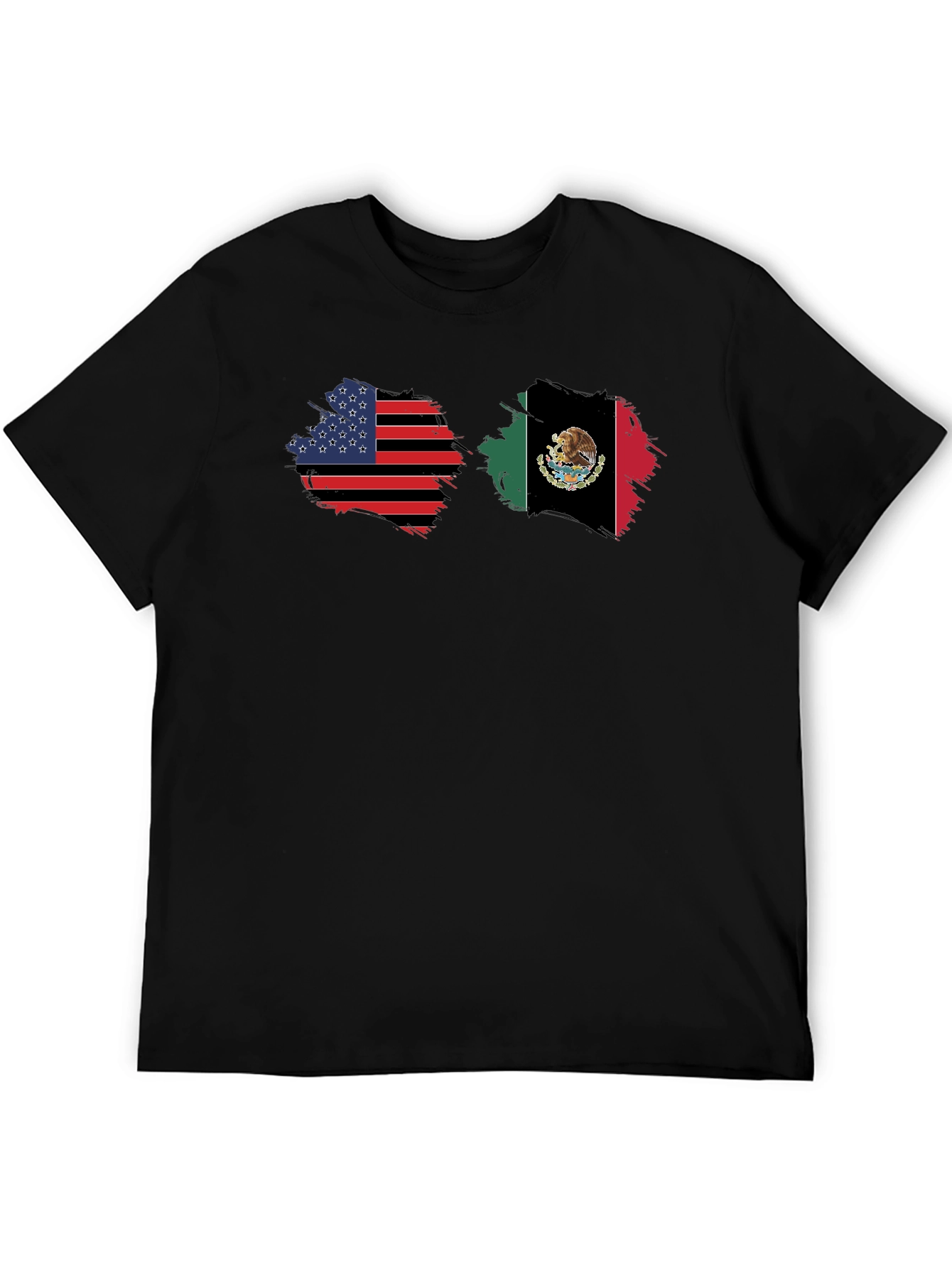USA & Mexico Flags Graphic Black T-Shirt