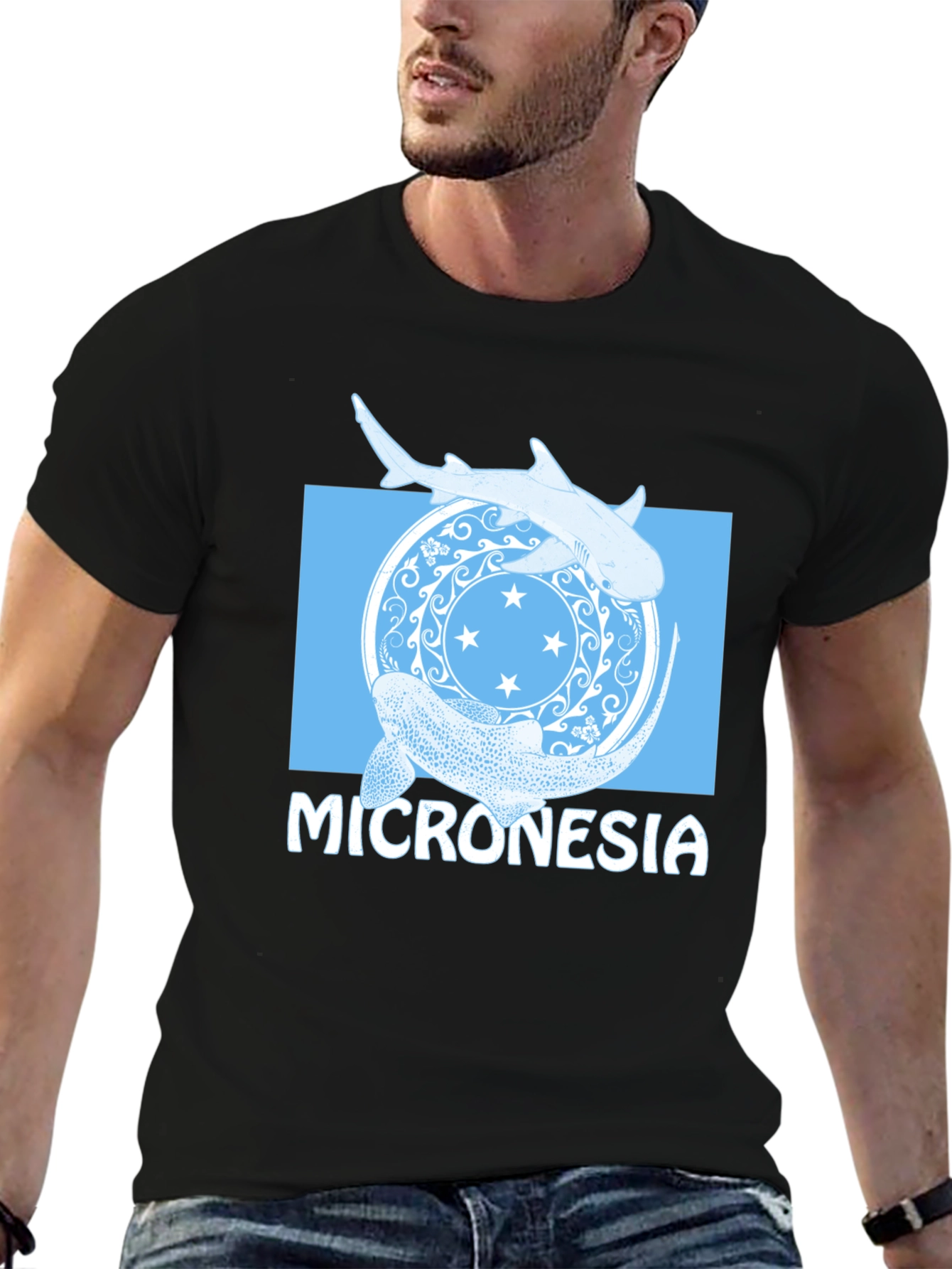 Micronesia Shark Graphic T-Shirt - Black
