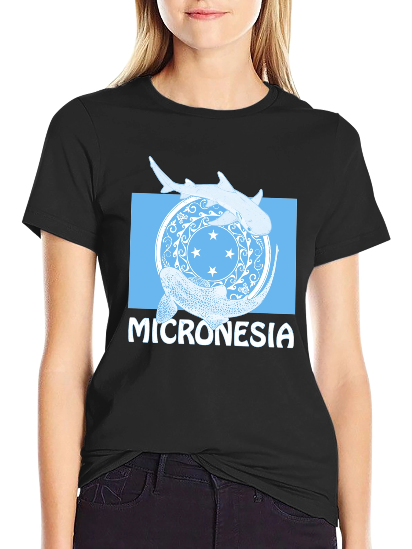 Micronesia Shark Graphic T-Shirt - Black