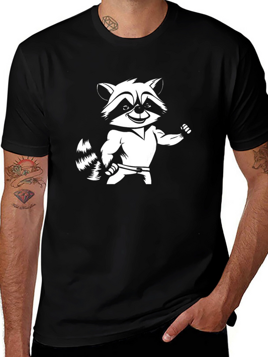 Raccoon Gym T-Shirt - Black Cotton Crew Neck