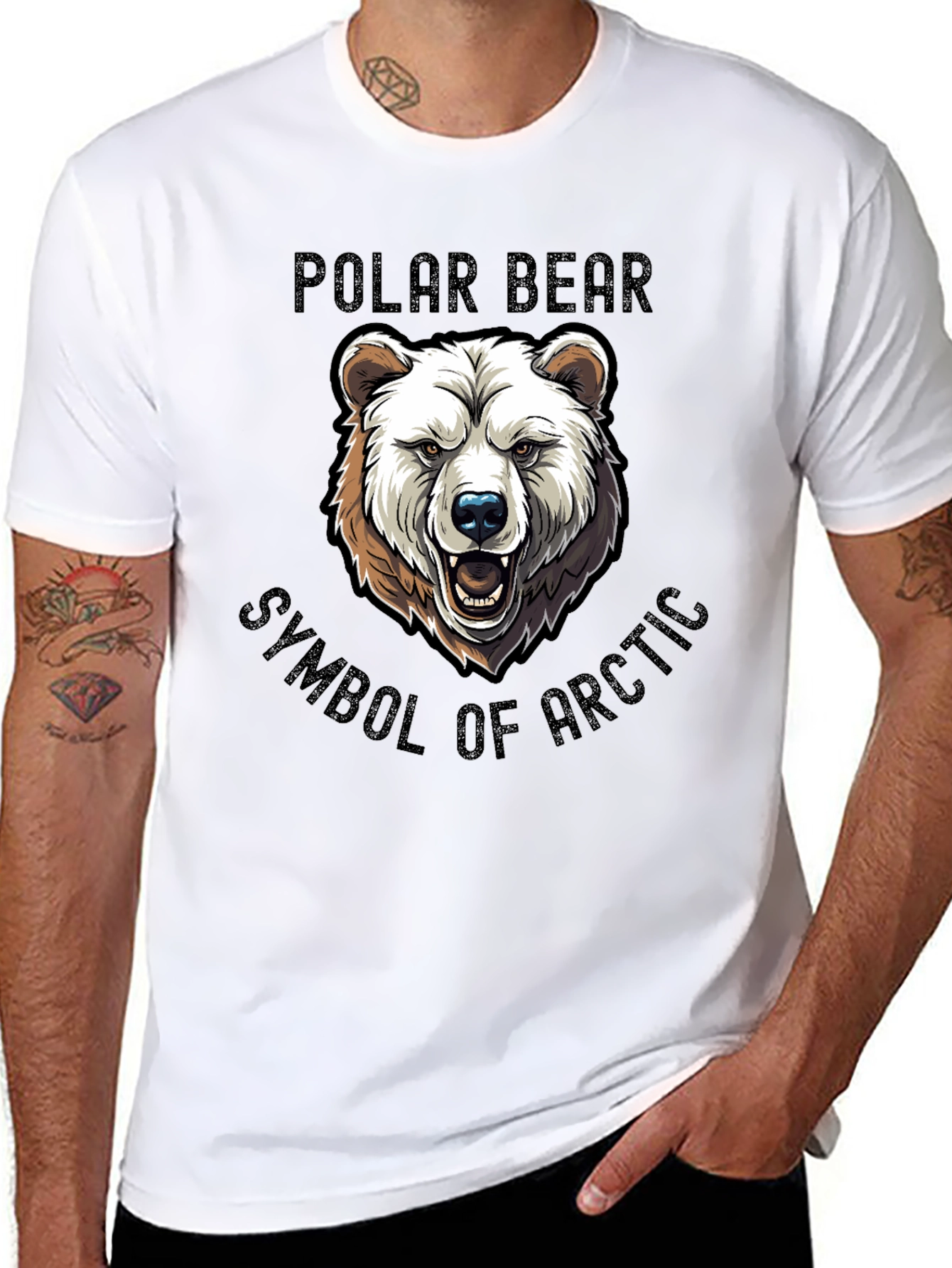 Polar Bear Arctic Symbol Graphic Tee - Black Cotton