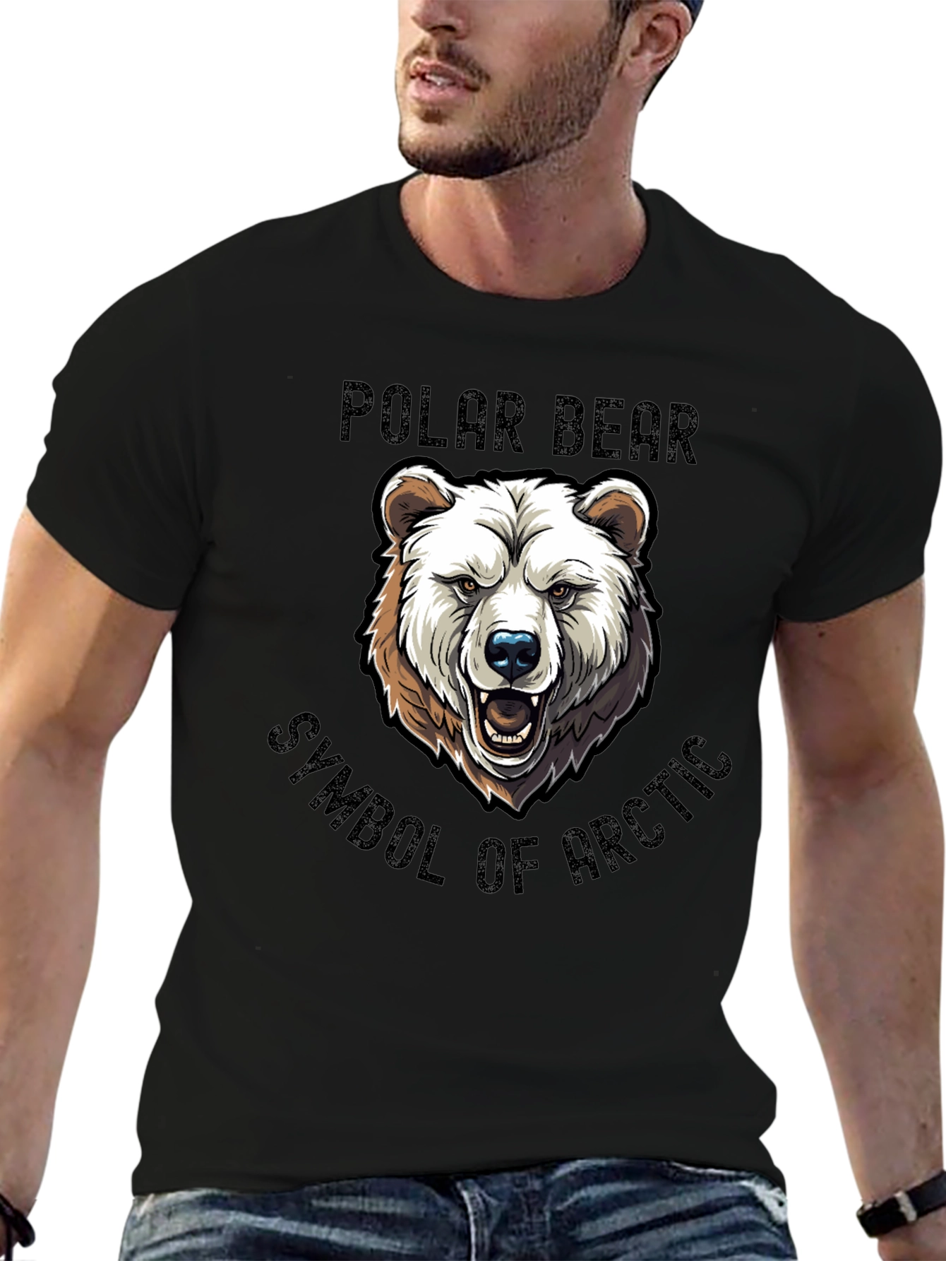 Polar Bear Arctic Symbol Graphic Tee - Black Cotton