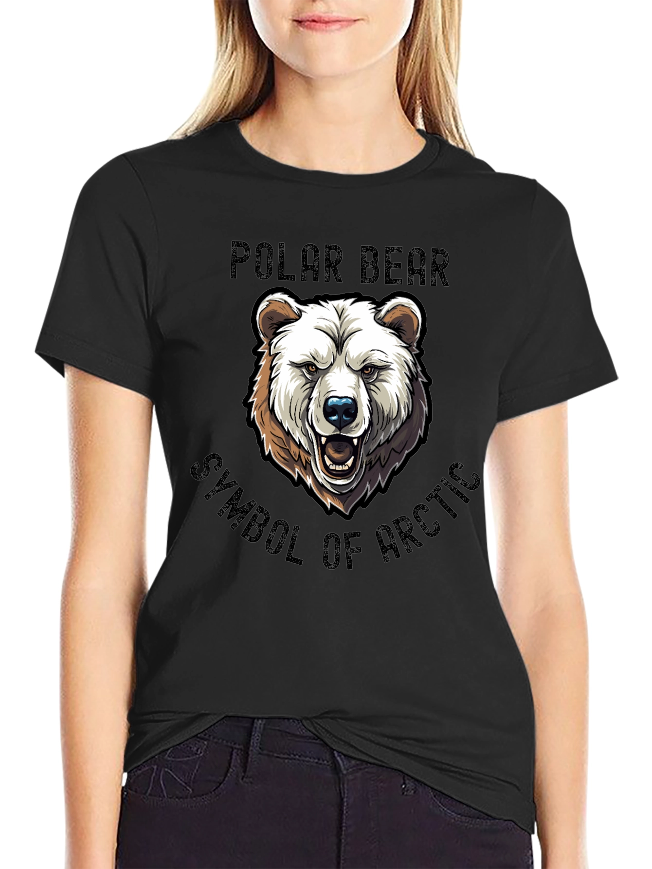 Polar Bear Arctic Symbol Graphic Tee - Black Cotton