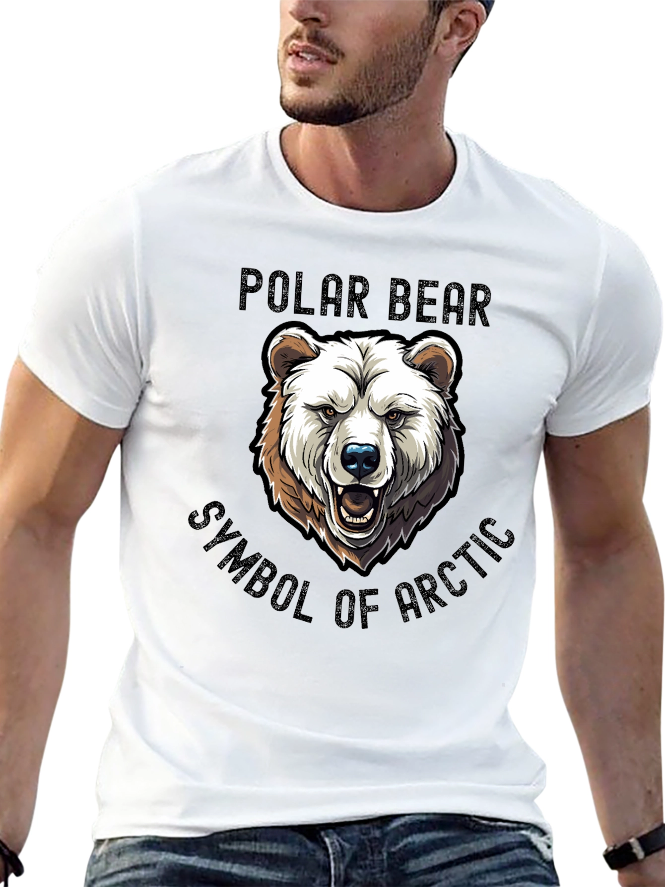 Polar Bear Arctic Symbol Graphic Tee - Black Cotton