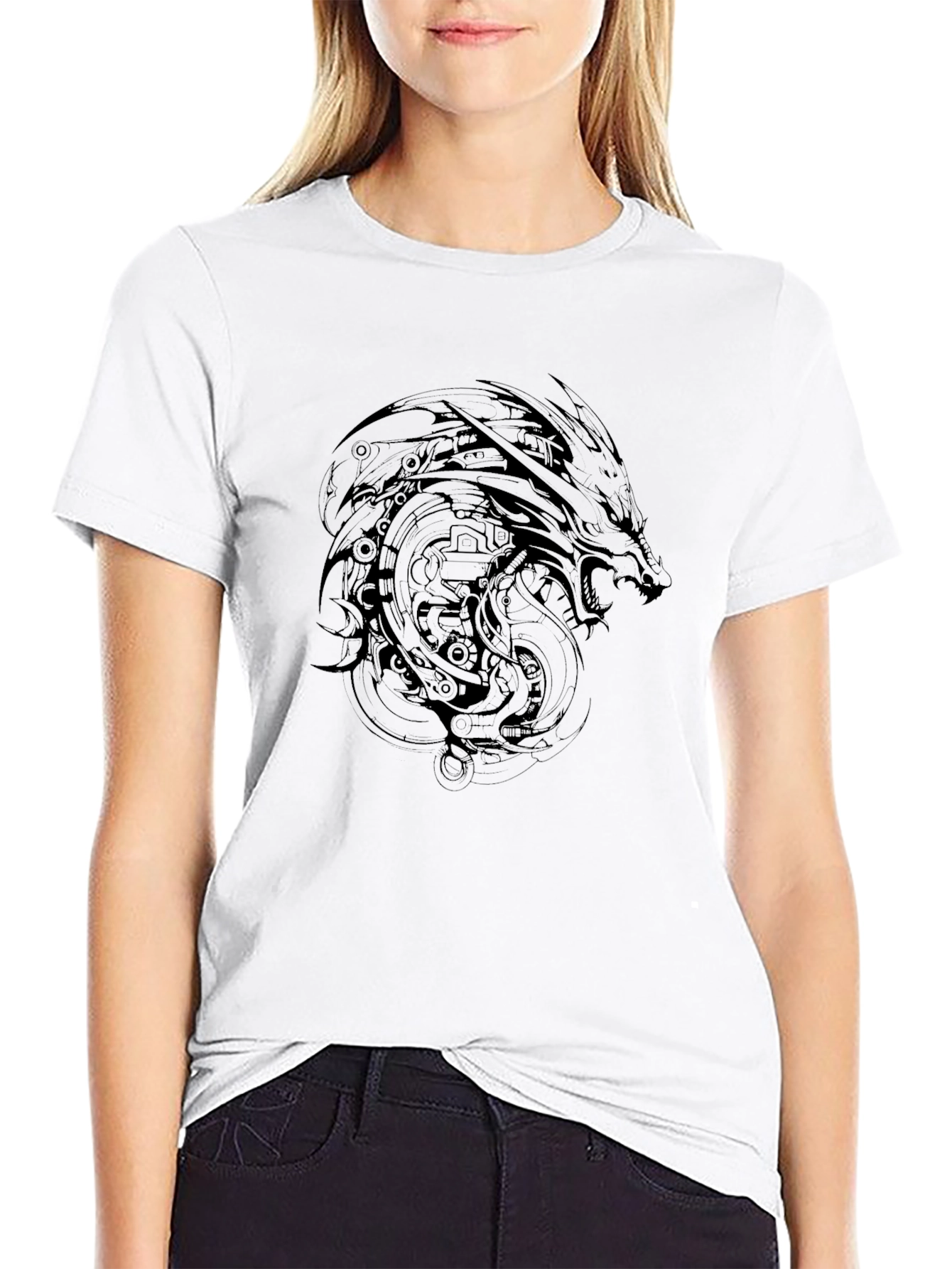 Mens Black Dragon Graphic Print Crew Neck T-Shirt