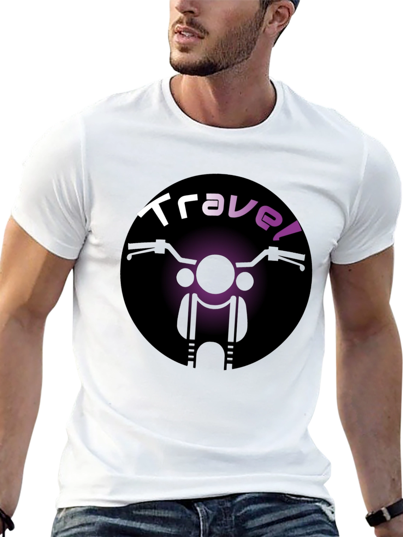 Travel Motorcycle T-Shirt - Black Crew Neck Tee