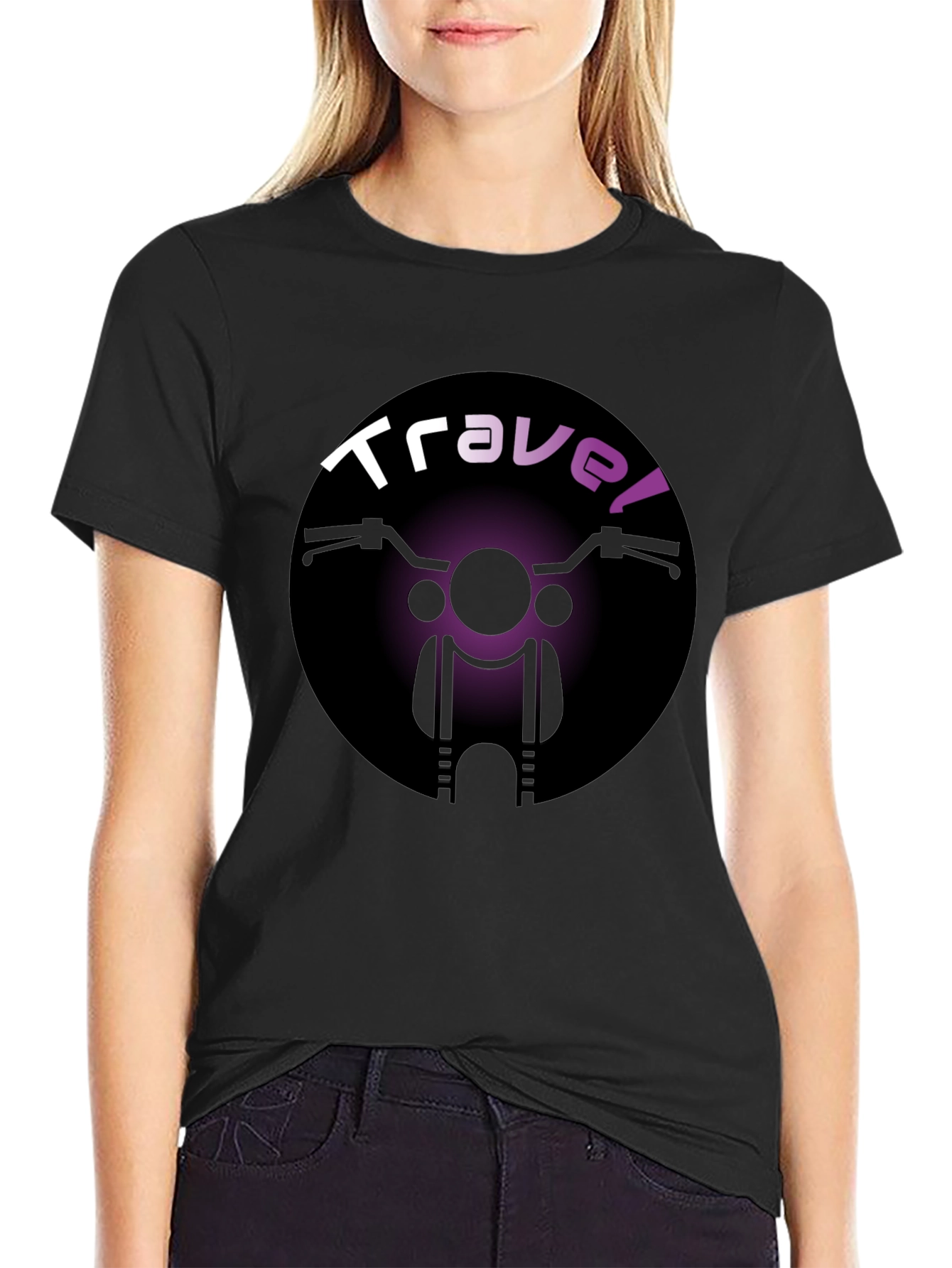 Travel Motorcycle T-Shirt - Black Crew Neck Tee