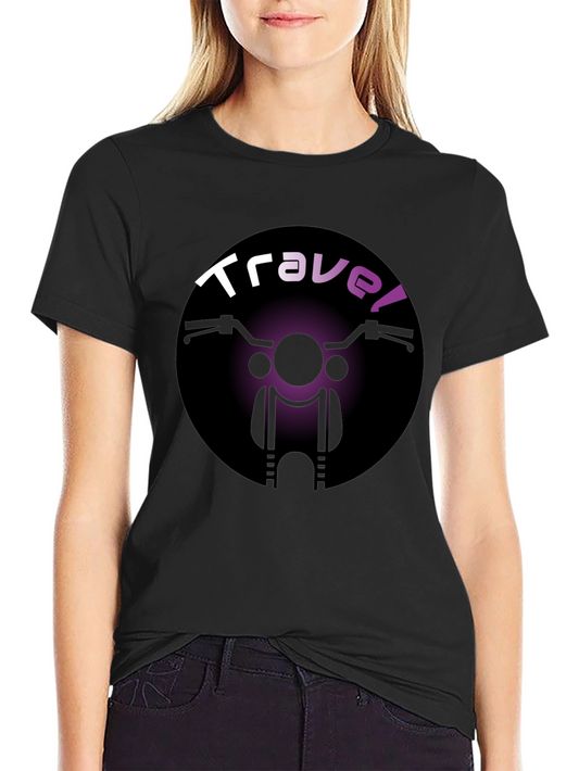 Travel Motorcycle T-Shirt - Black Crew Neck Tee