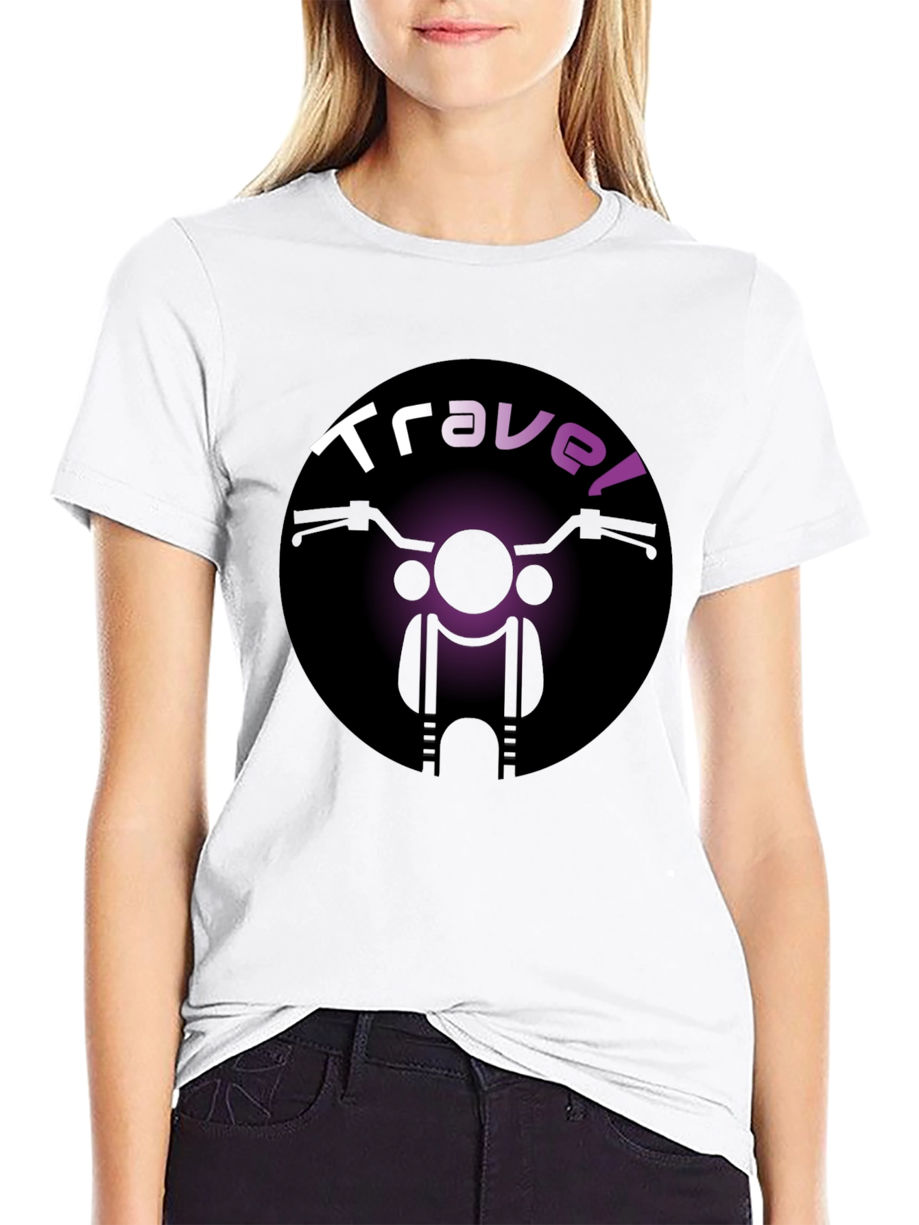 Travel Motorcycle T-Shirt - Black Crew Neck Tee
