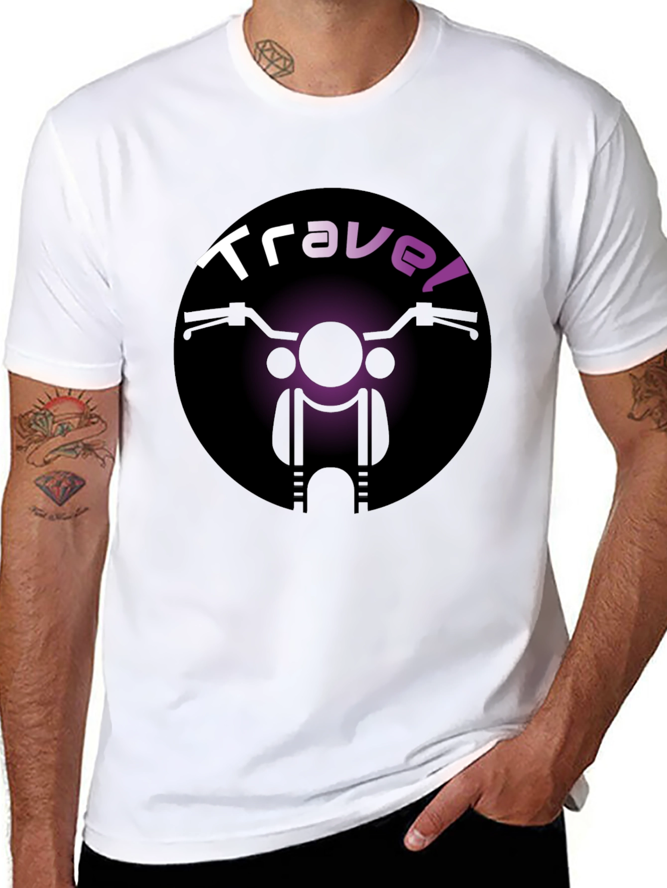 Travel Motorcycle T-Shirt - Black Crew Neck Tee