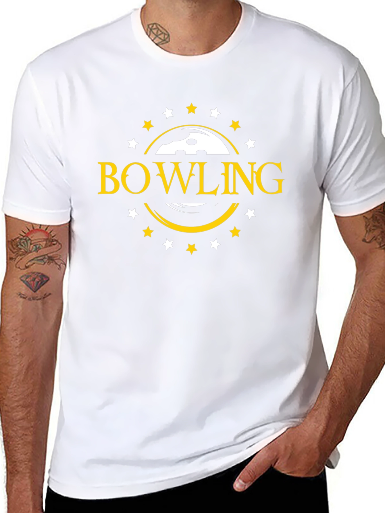 Bowling T-Shirt with Ball and Stars Design