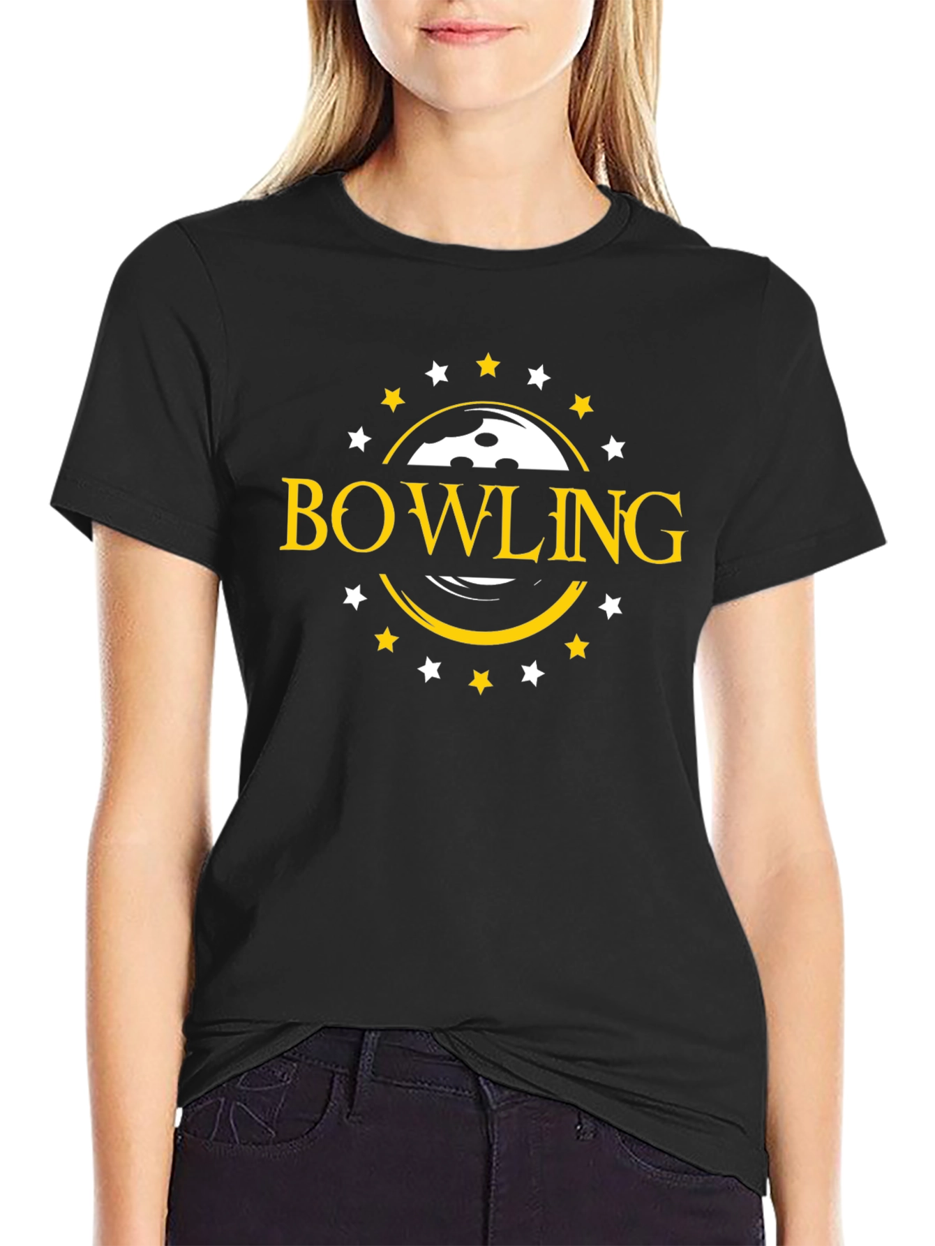 Bowling T-Shirt with Ball and Stars Design