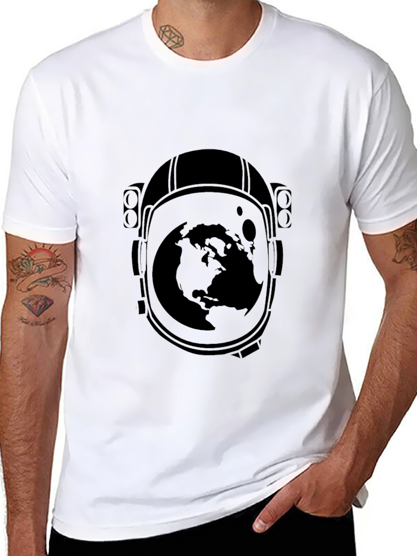 Astronaut Helmet Earth Graphic T-Shirt