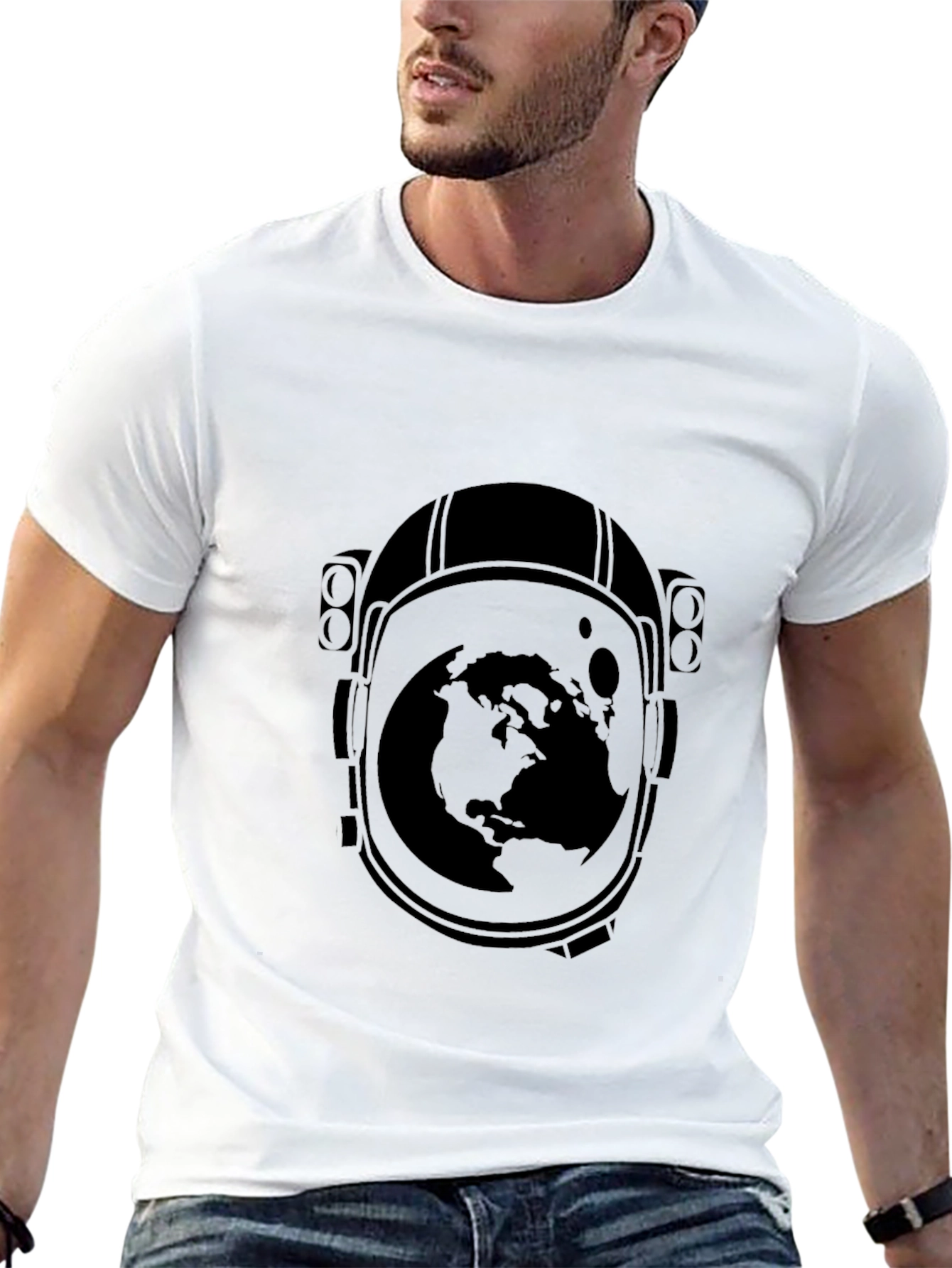 Astronaut Helmet Earth Graphic T-Shirt