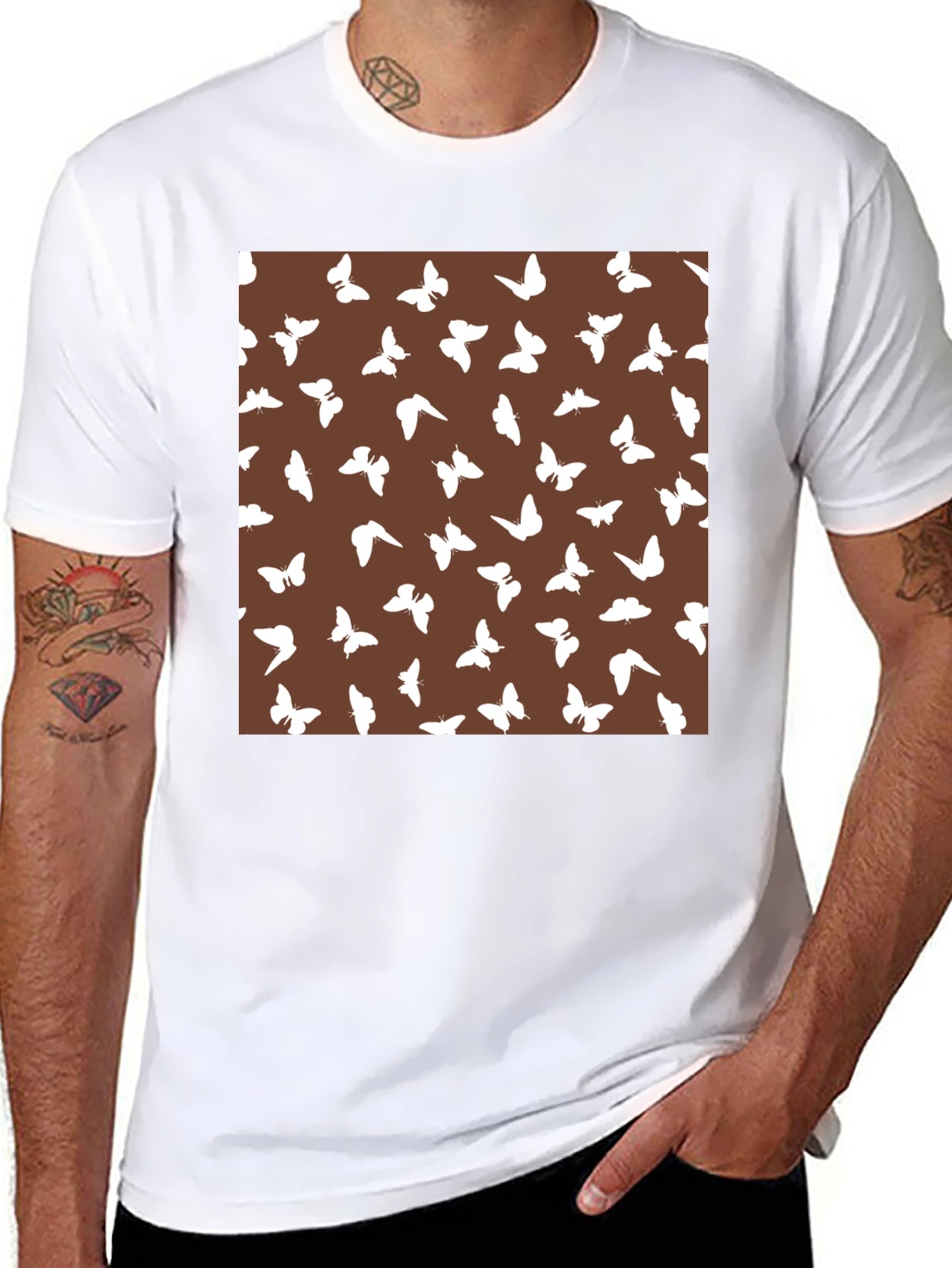 Butterfly Pattern Brown T-Shirt