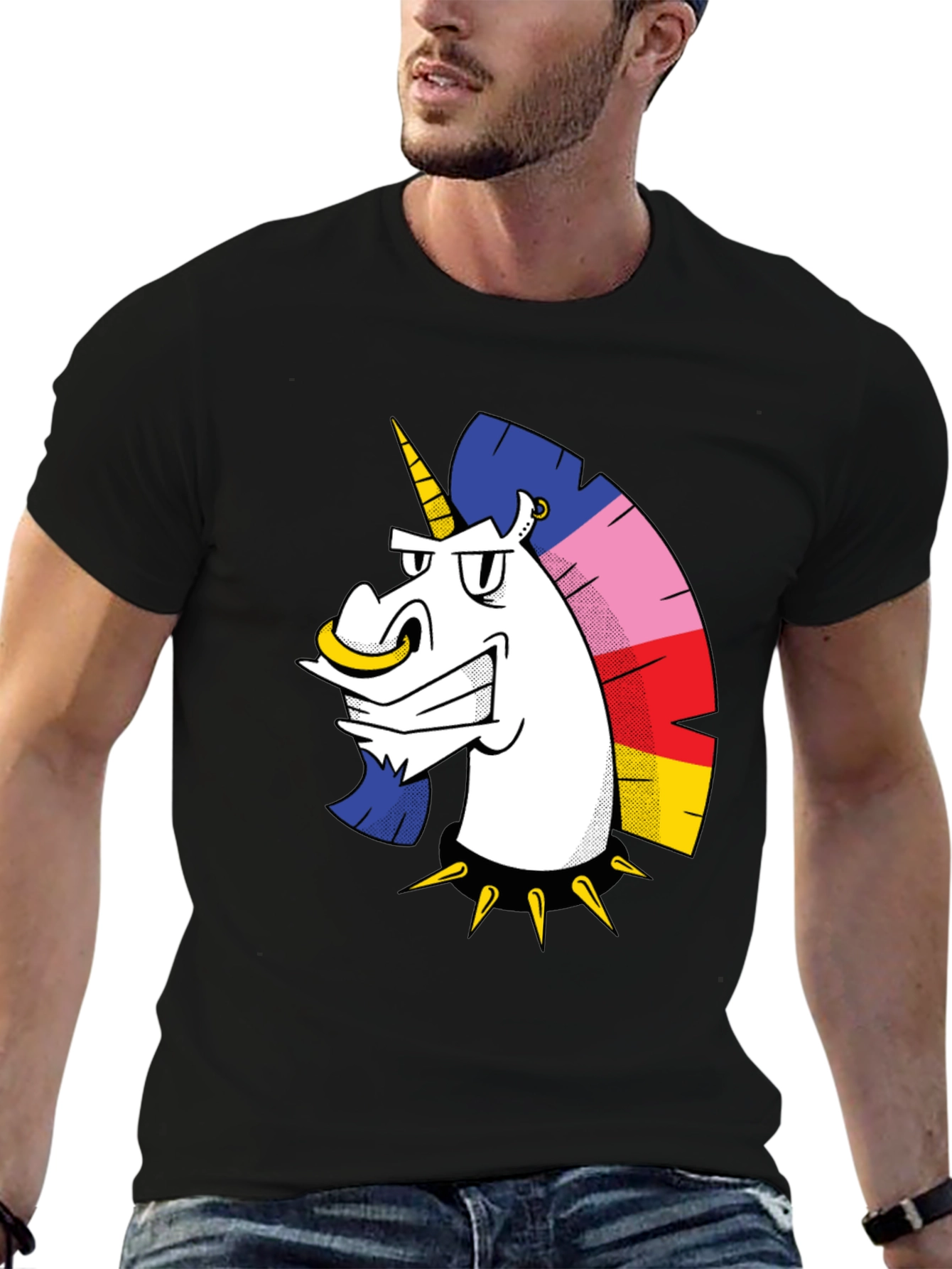 Edgy Unicorn Graphic T-Shirt - Black