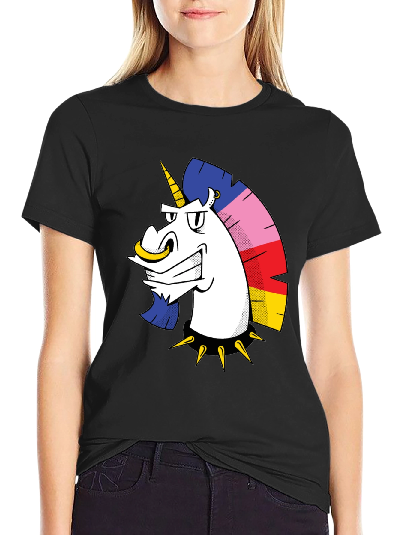 Edgy Unicorn Graphic T-Shirt - Black