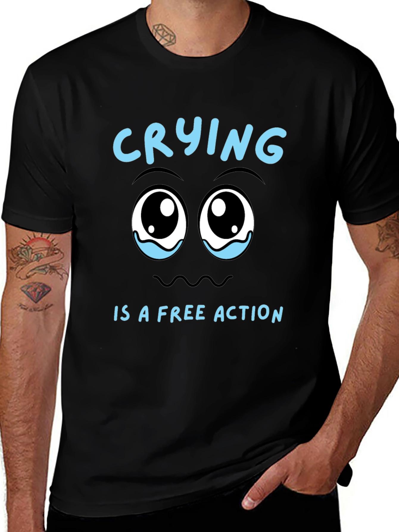 Crying is a Free Action Black T-Shirt