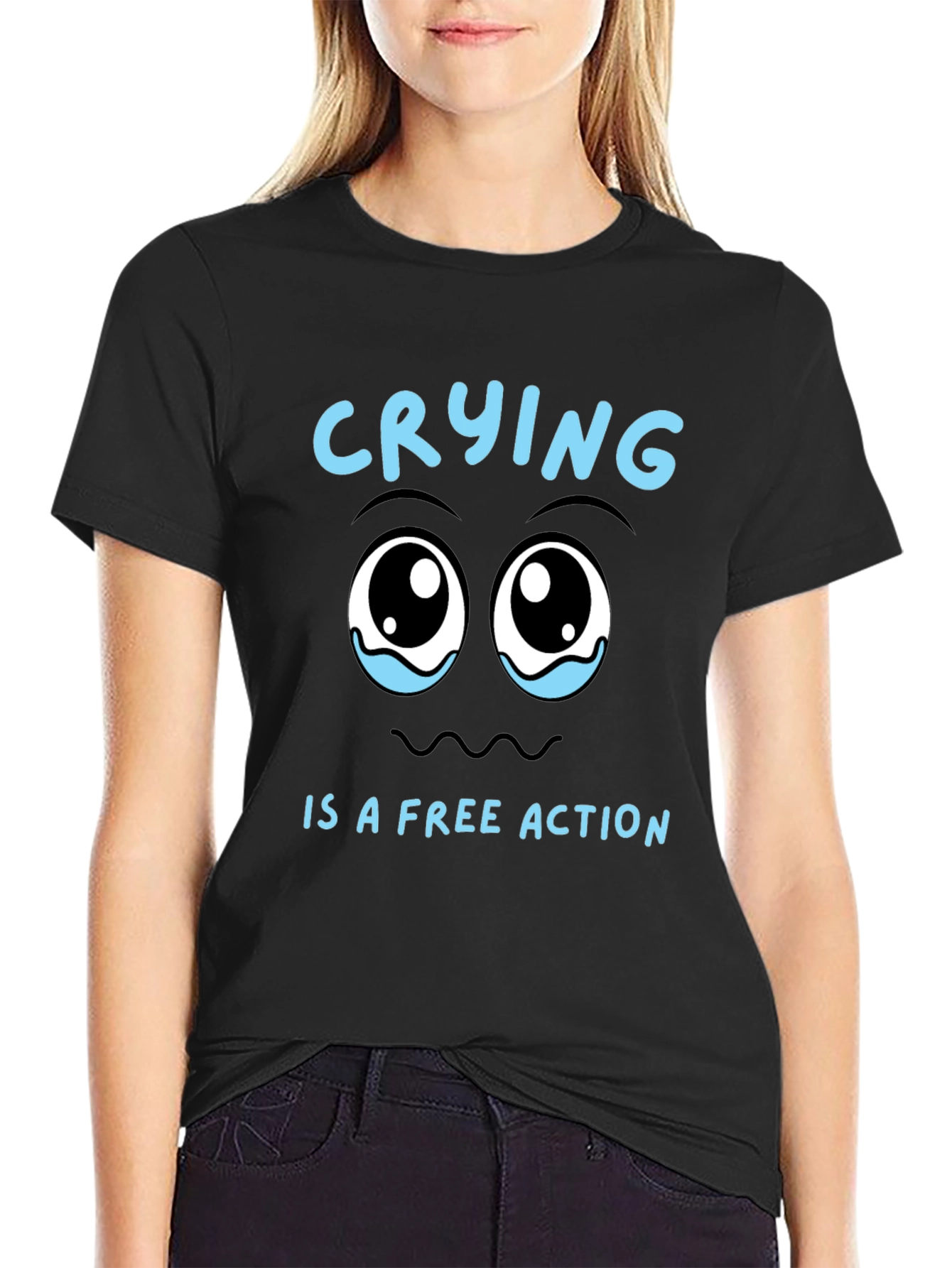 Crying is a Free Action Black T-Shirt