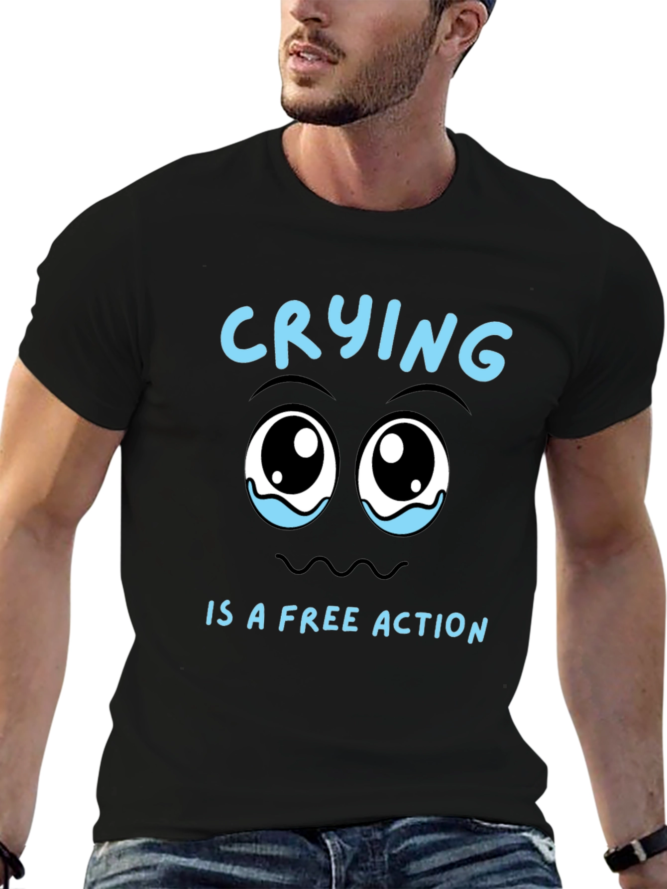 Crying is a Free Action Black T-Shirt