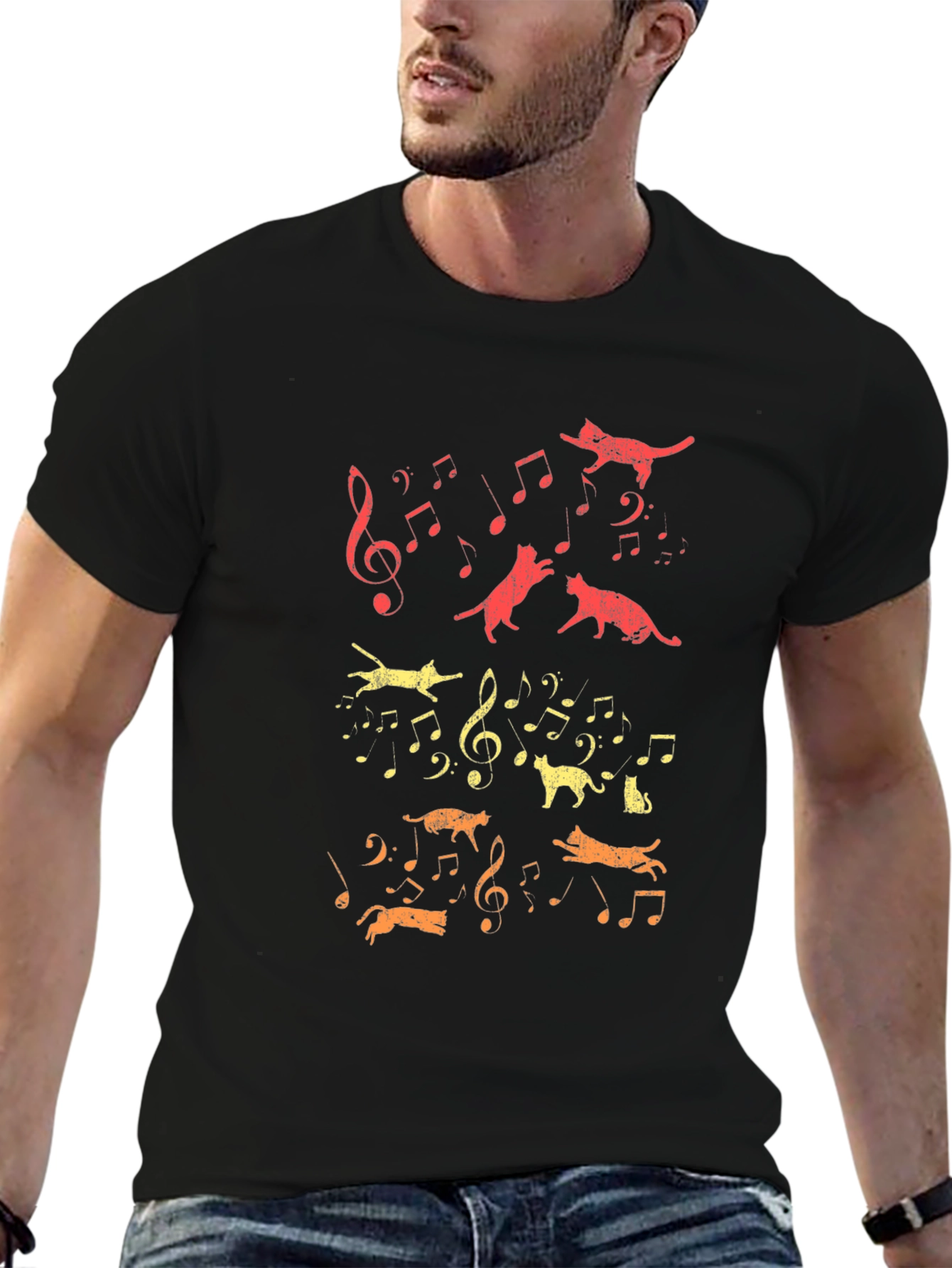 Cats & Music Notes Graphic T-Shirt