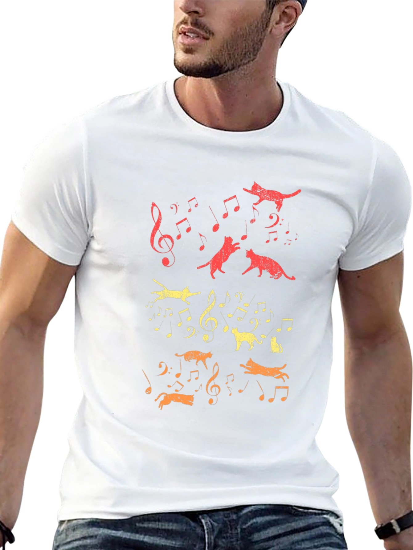 Cats & Music Notes Graphic T-Shirt