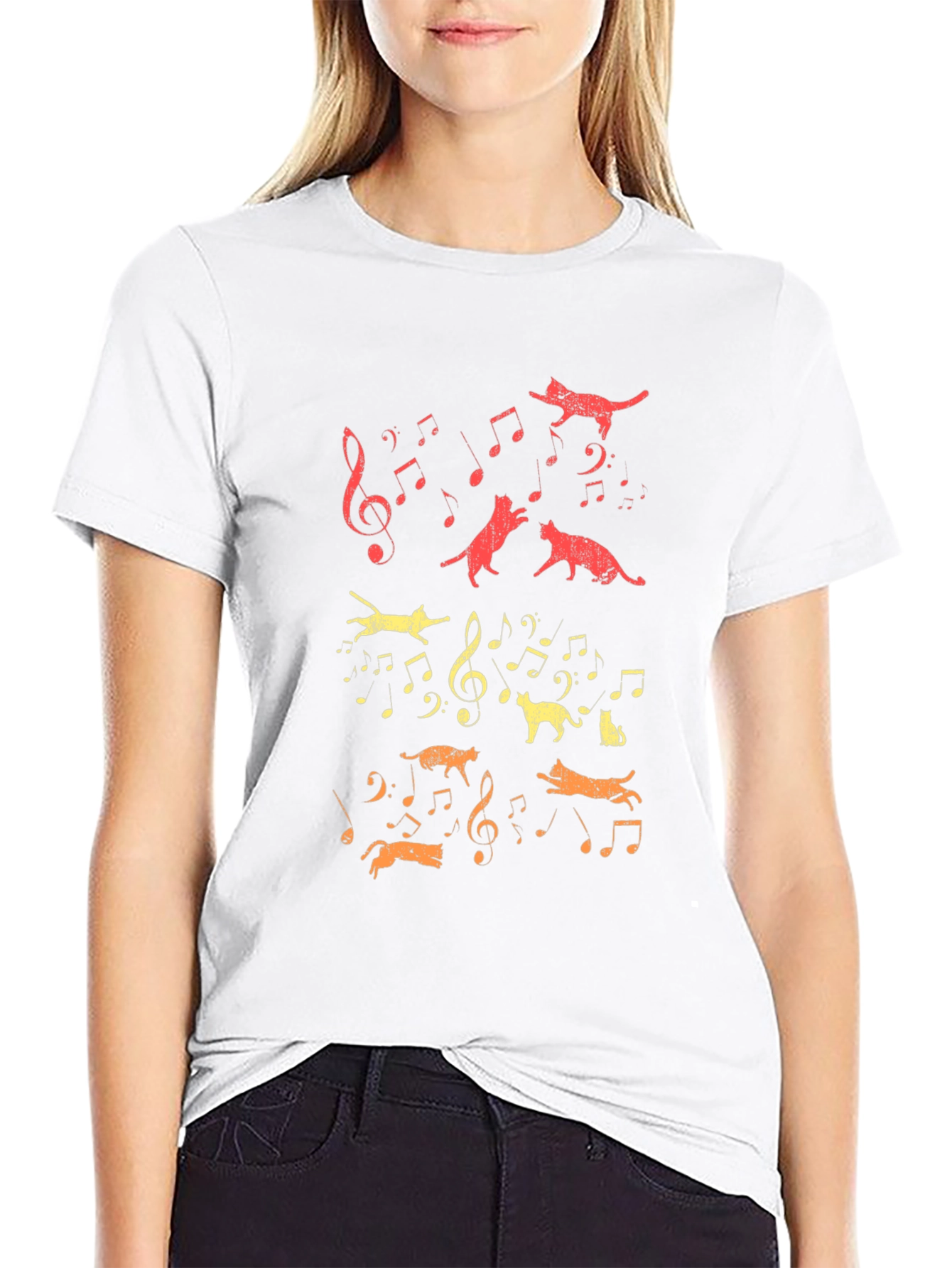 Cats & Music Notes Graphic T-Shirt