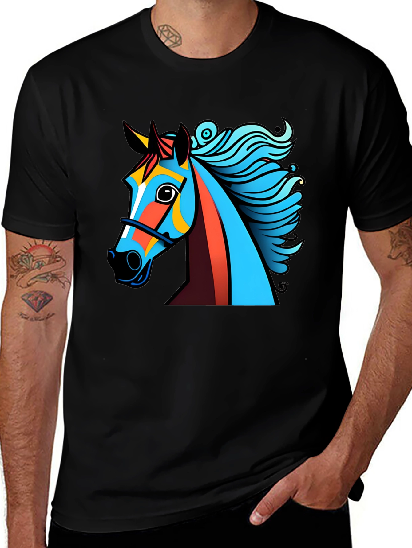 Bold Graphic Horse Tee - Artistic Mens T-Shirt