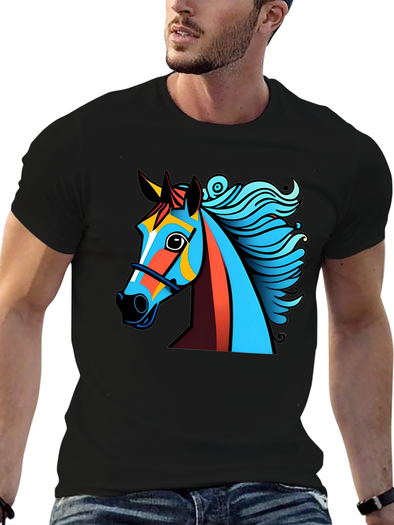 Bold Graphic Horse Tee - Artistic Mens T-Shirt