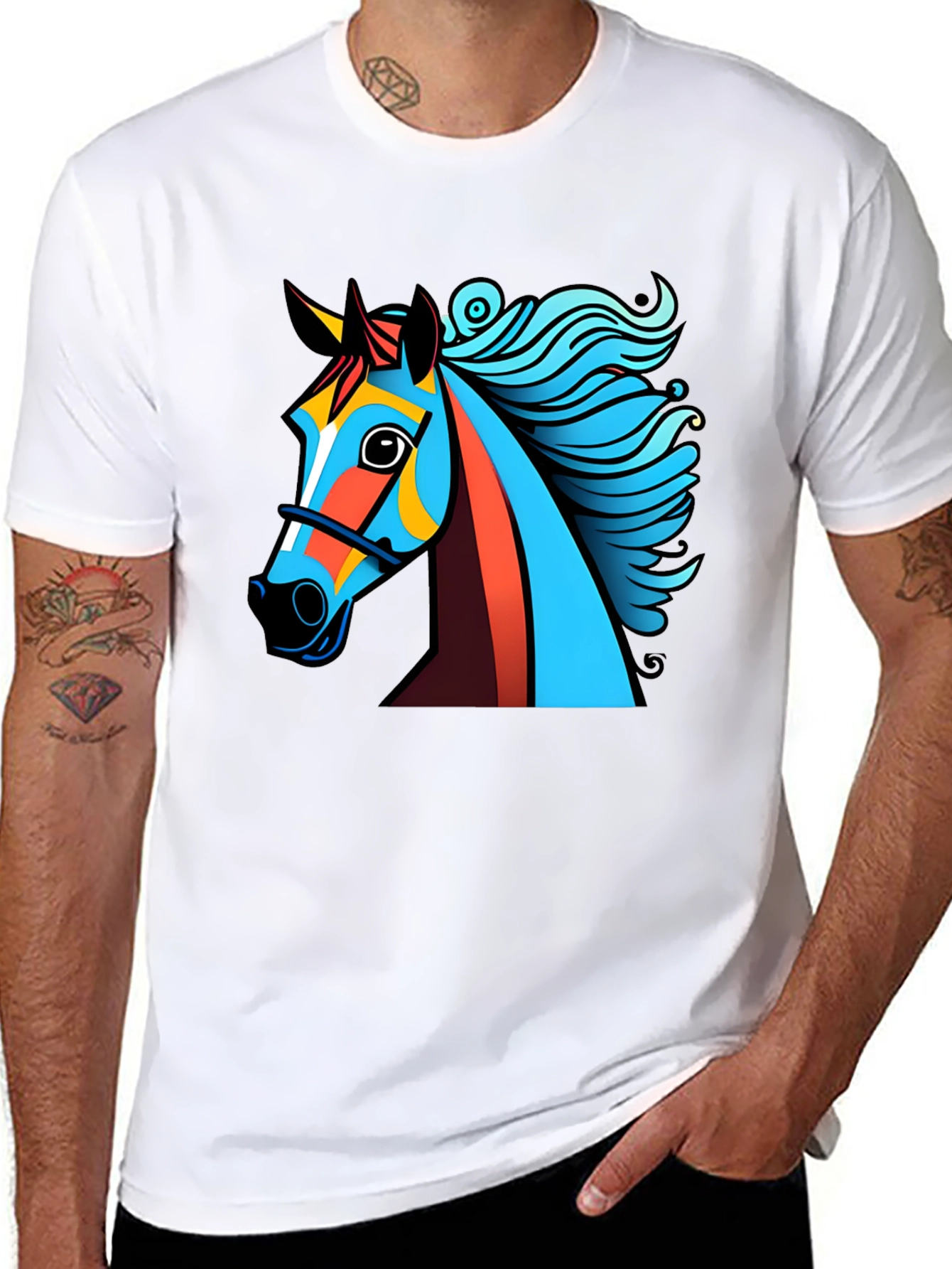 Bold Graphic Horse Tee - Artistic Mens T-Shirt