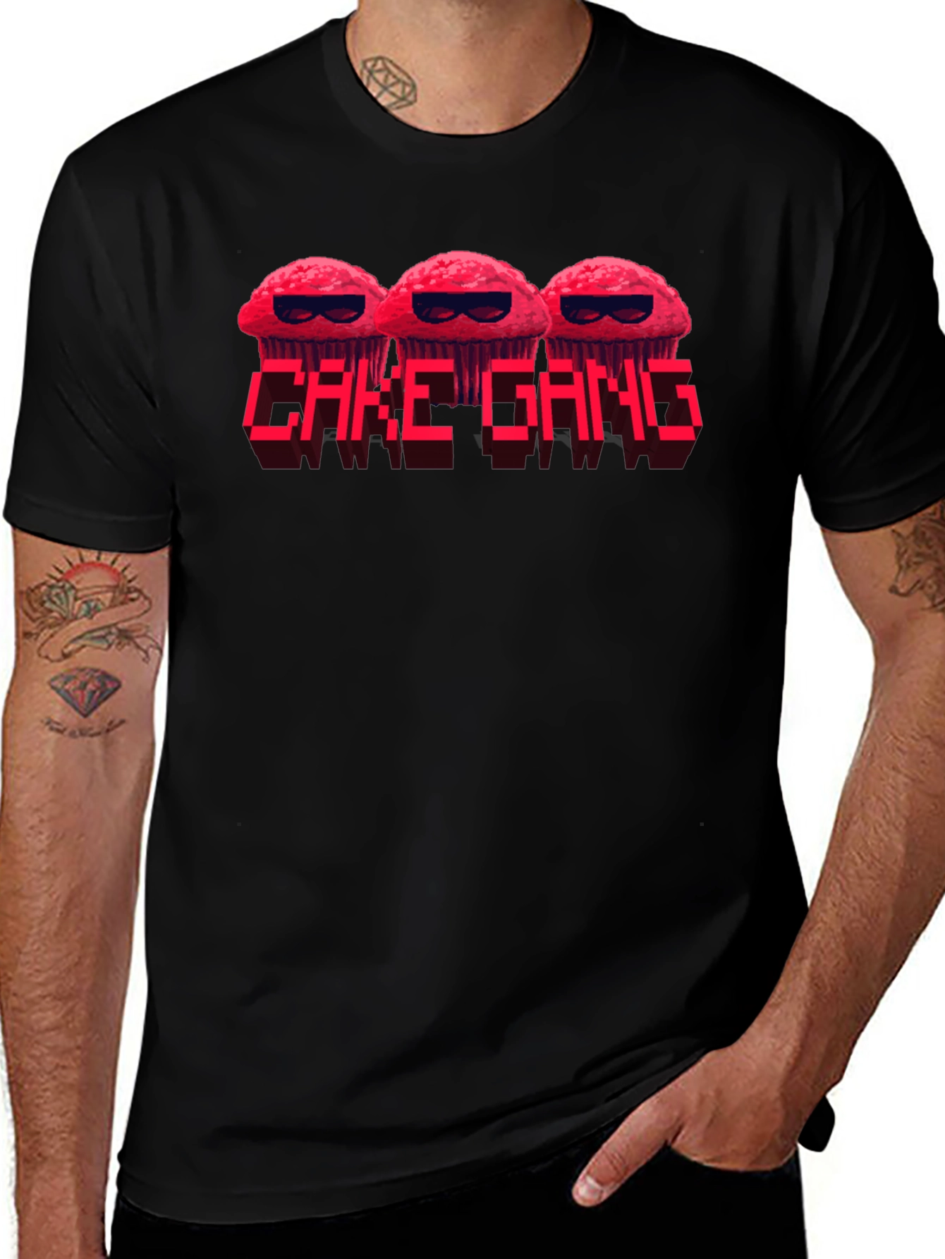 Cake Gang Graphic T-Shirt - Black Crew Neck Tee