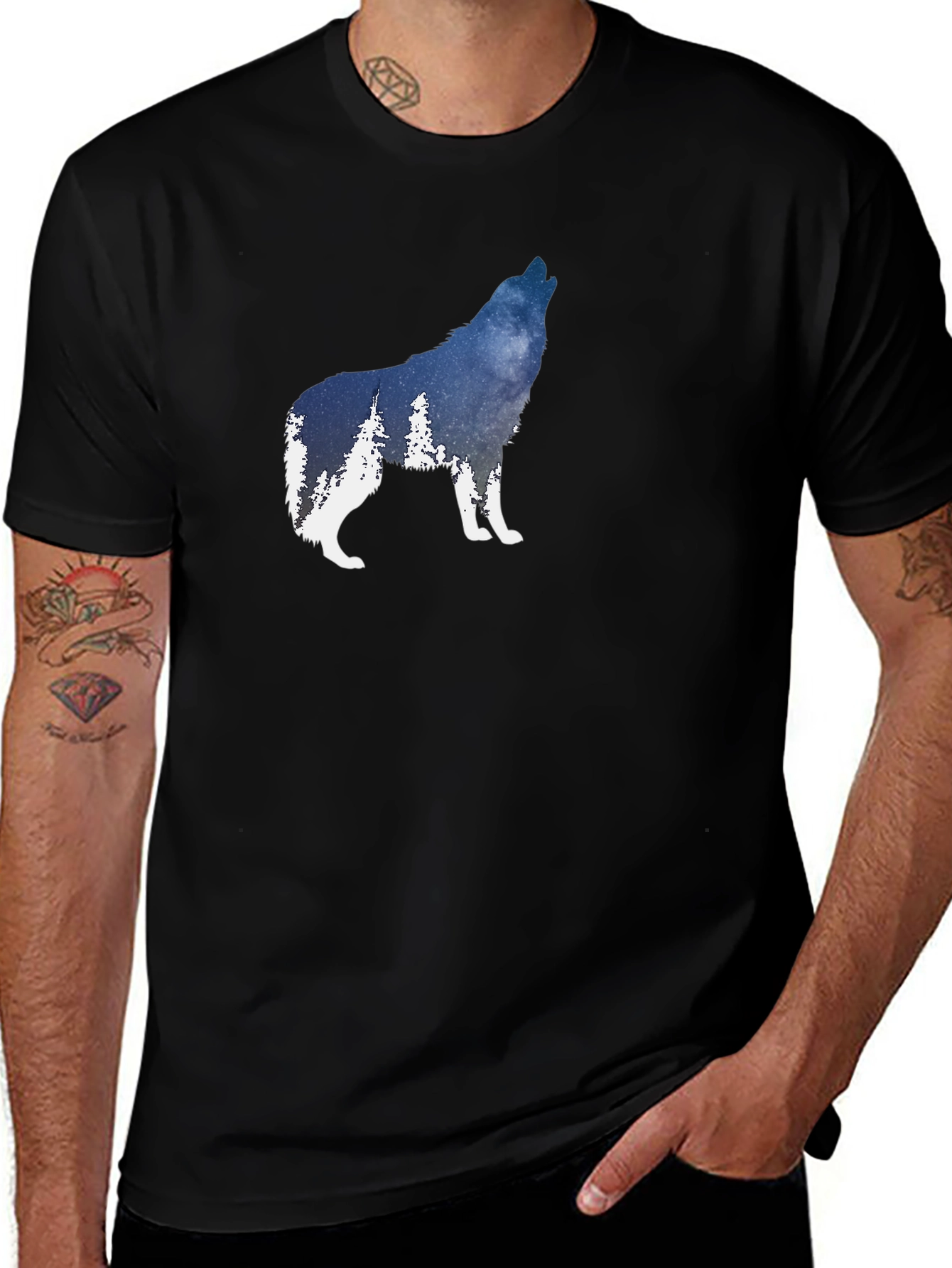 Wolf Silhouette Graphic T-Shirt - Mens Black Tee