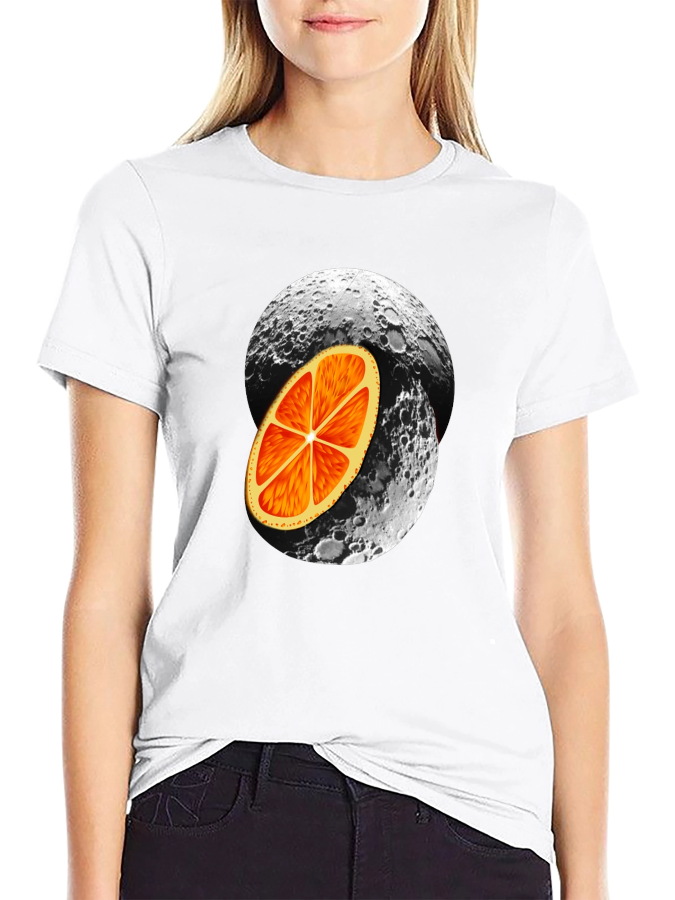 Orange Moon Graphic Black T-Shirt