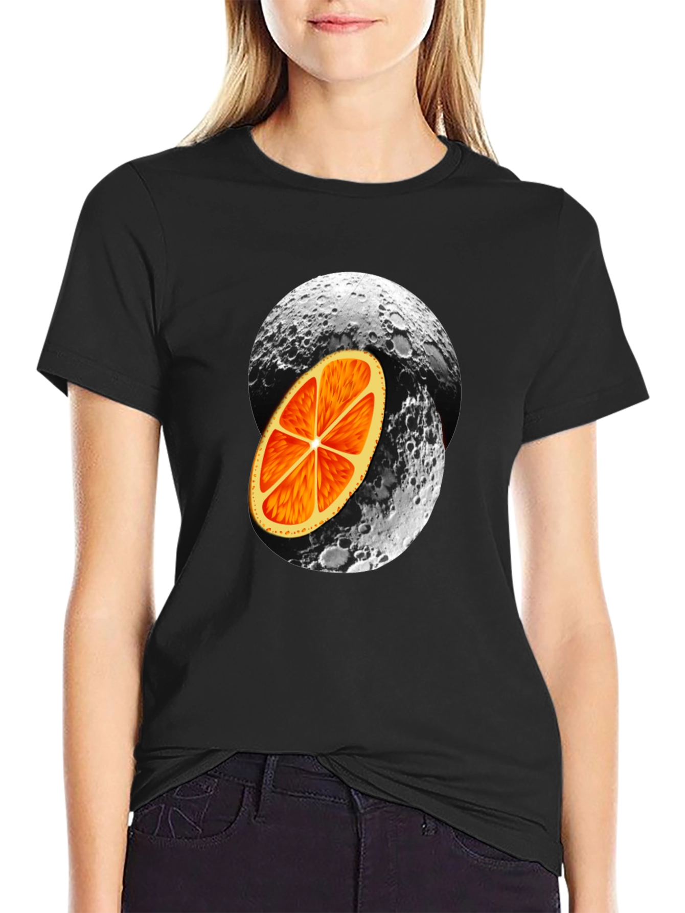 Orange Moon Graphic Black T-Shirt