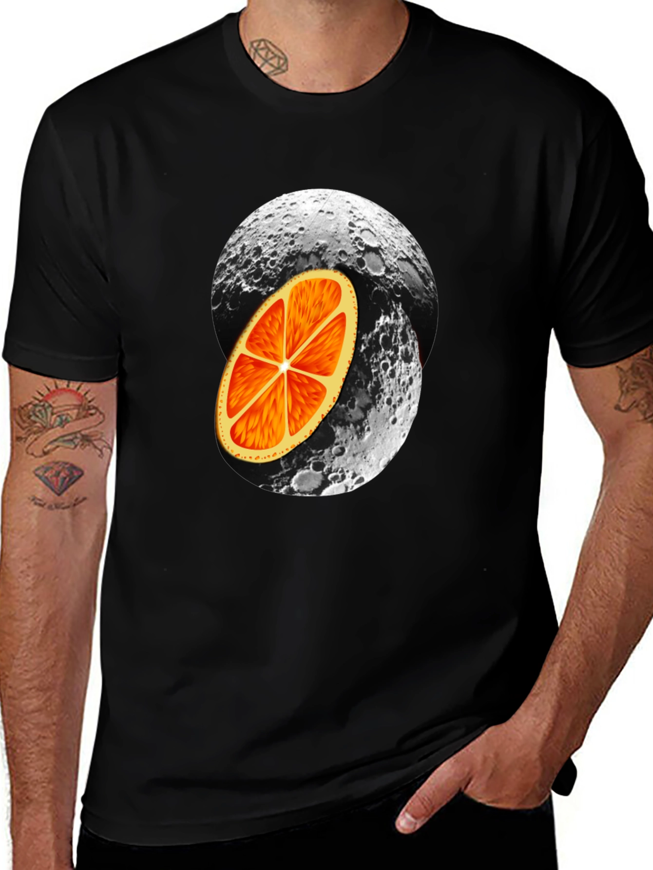 Orange Moon Graphic Black T-Shirt