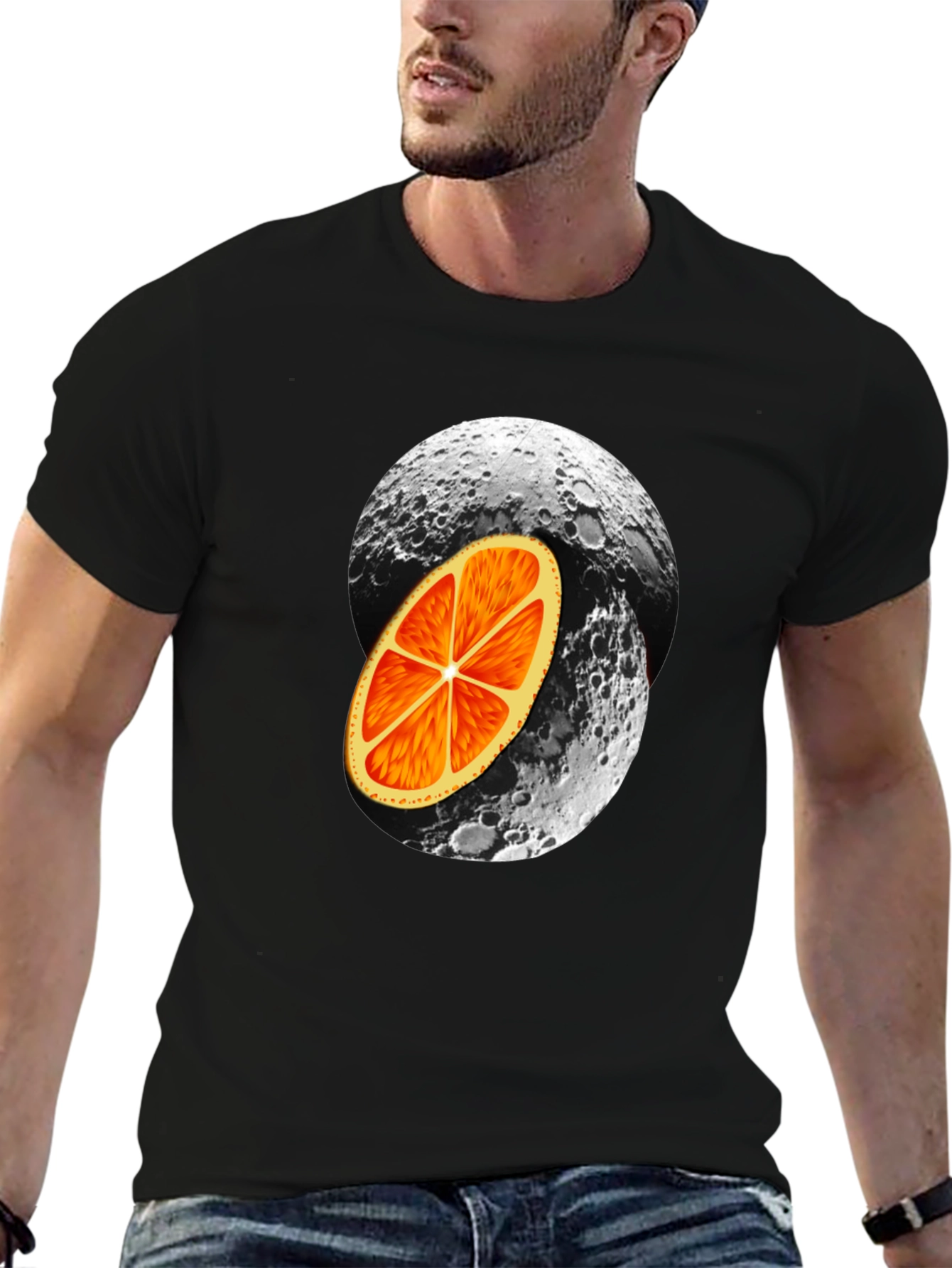 Orange Moon Graphic Black T-Shirt