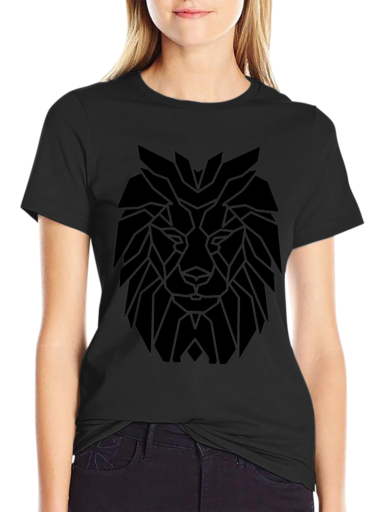 Geometric Lion Graphic Tee - Modern Black T-Shirt