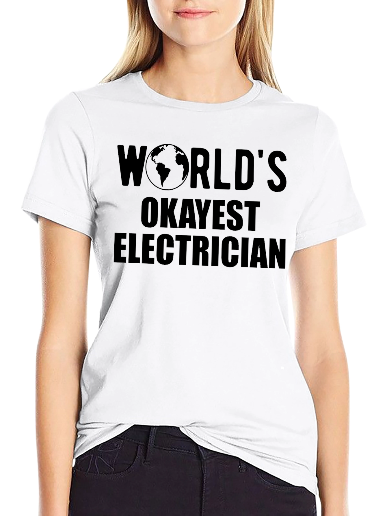 Worlds Okayest Electrician Black T-Shirt