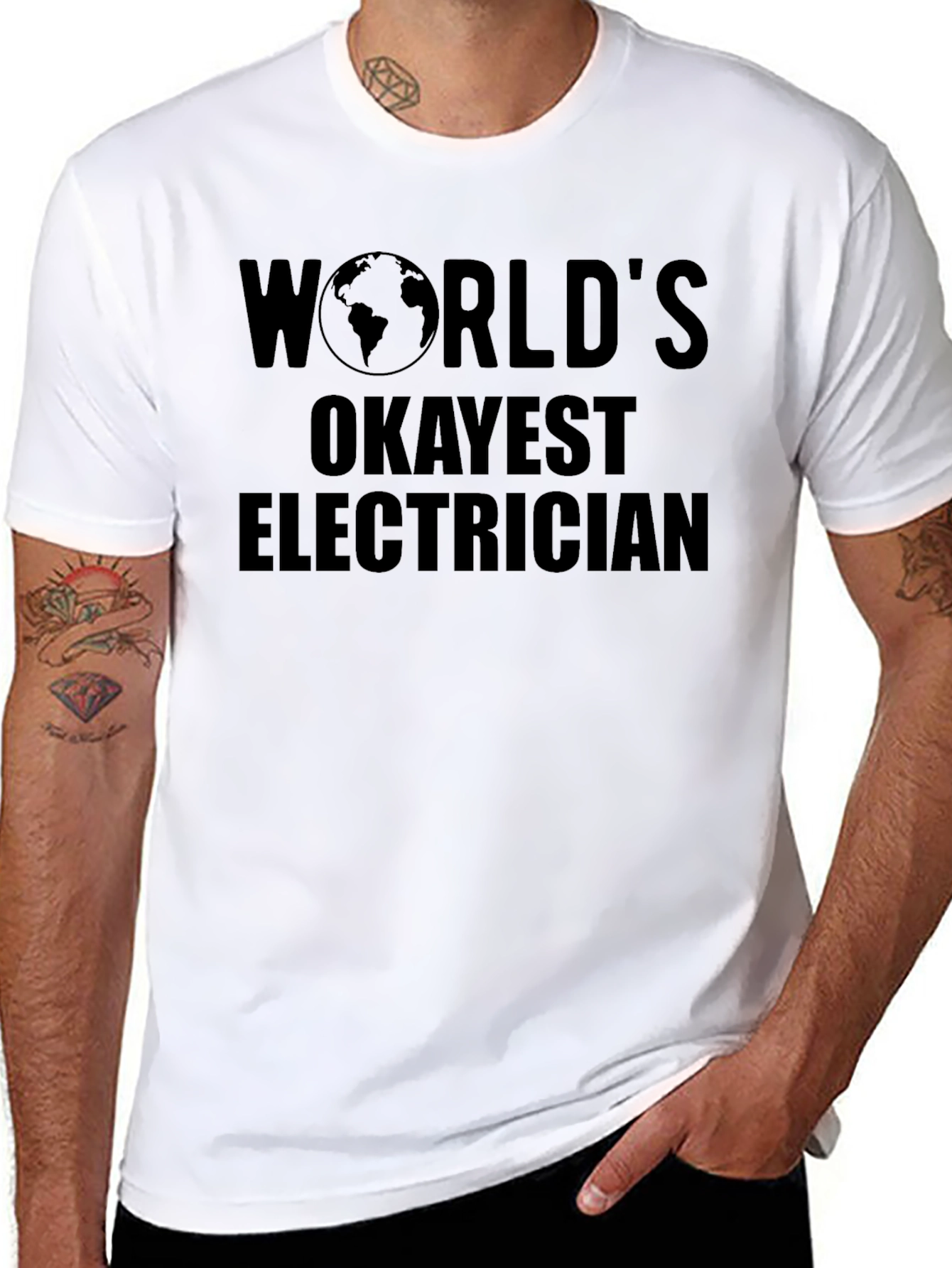 Worlds Okayest Electrician Black T-Shirt