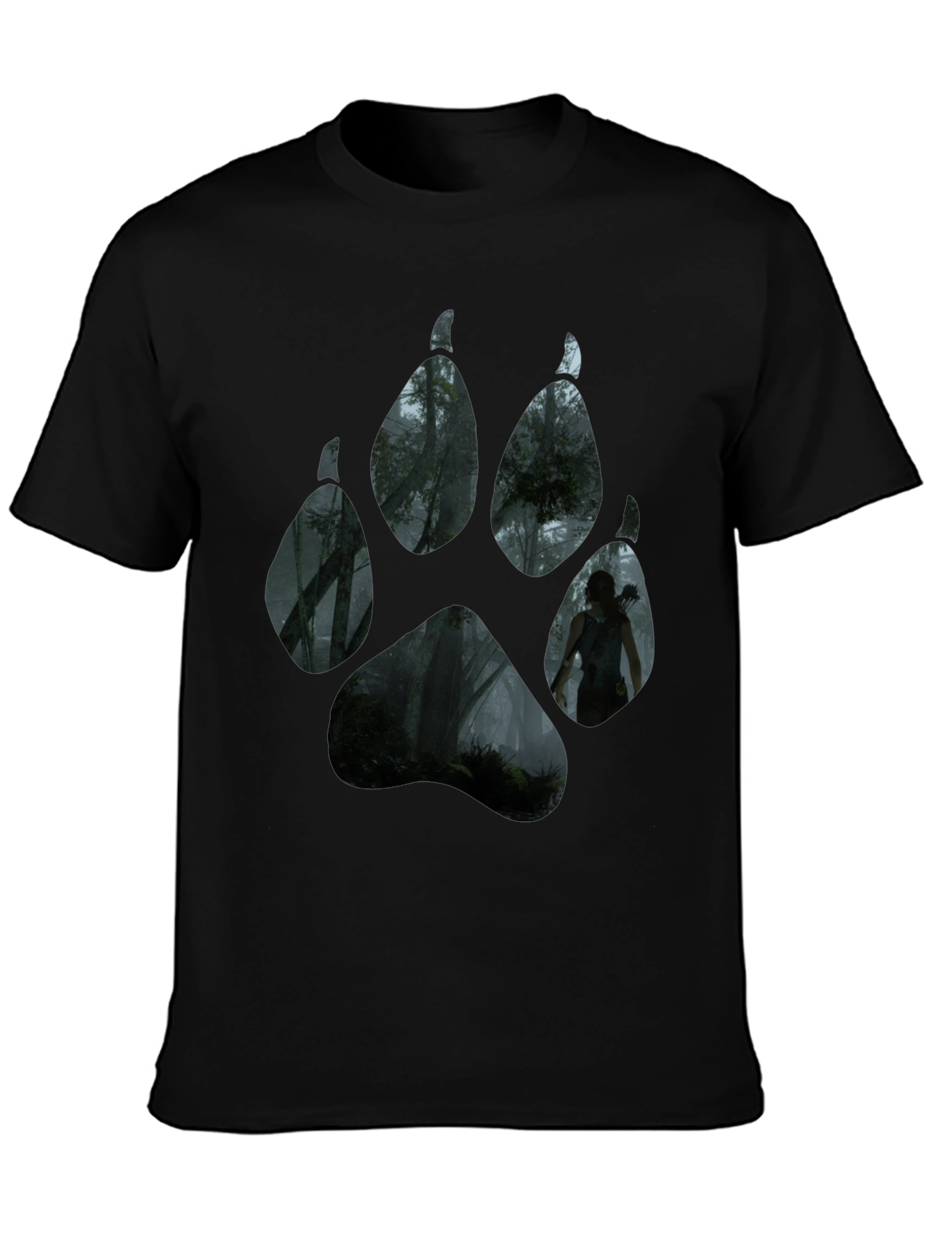 Nature Wolf Paw Print Black T-Shirt